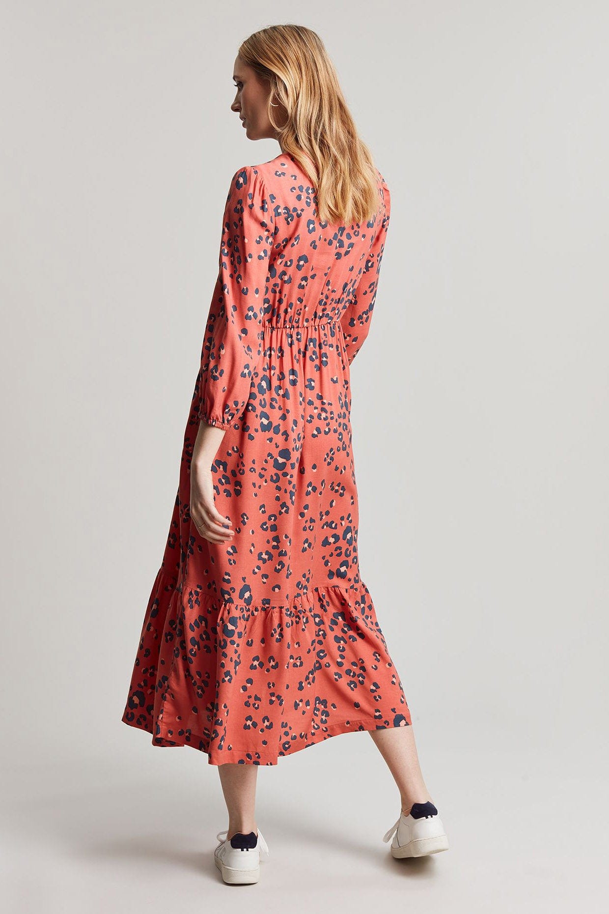 Joules Sienna V Neck Tier Dress - Red Leopard
