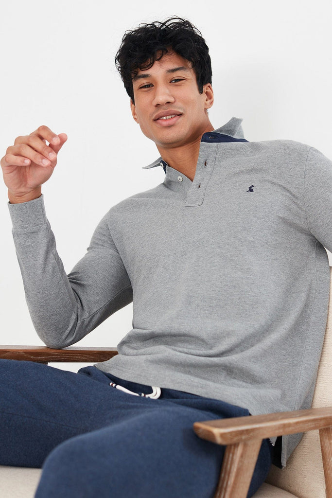 Joules Woodwell Long Sleeve Polo Shirt - Grey Marl