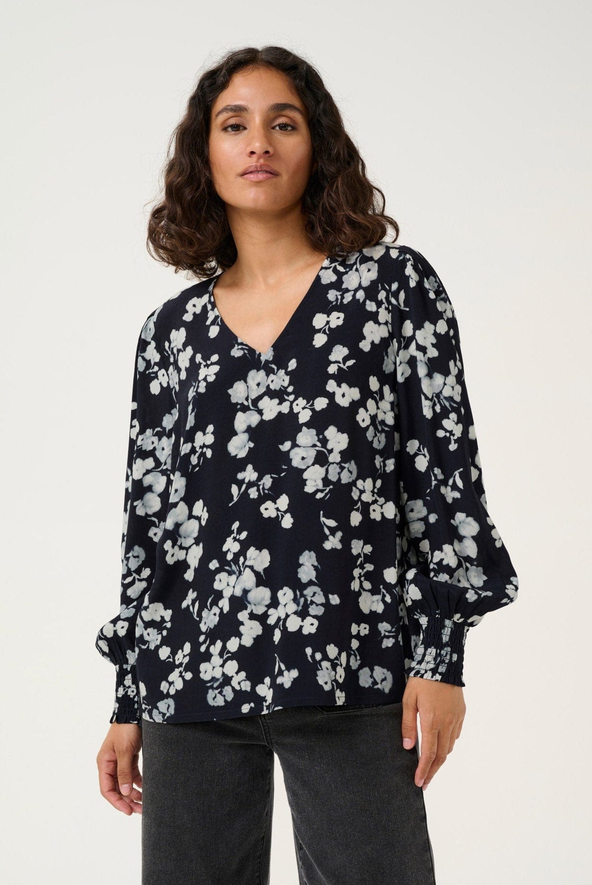 Kaffe Alice Printed Blouse - Marine Flower