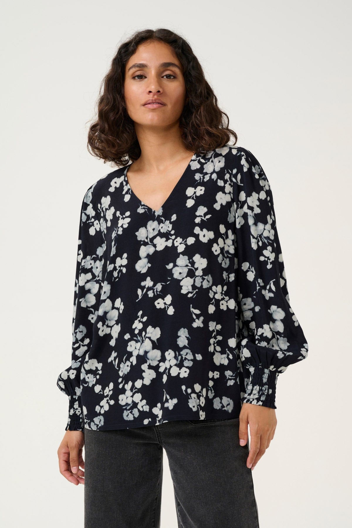 Kaffe Alice Printed Blouse - Marine Flower