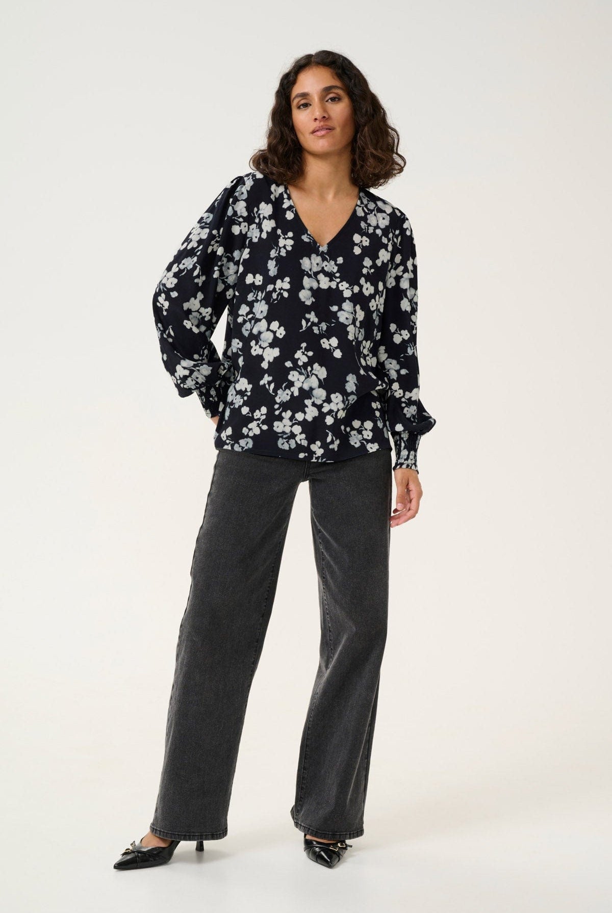 Kaffe Alice Printed Blouse - Marine Flower
