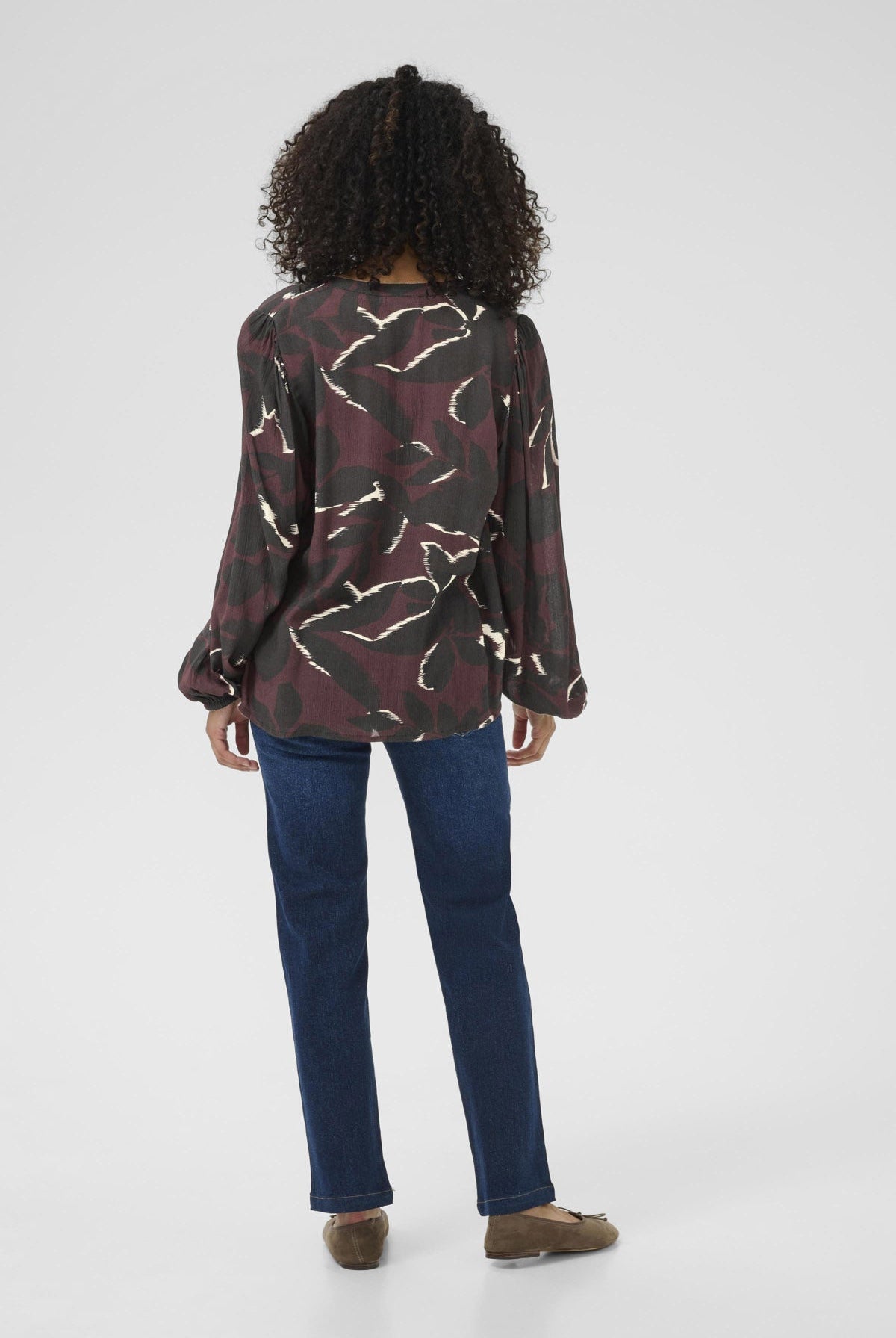 Kaffe Beate Leaf Print Blouse - Windsor Wine/Black