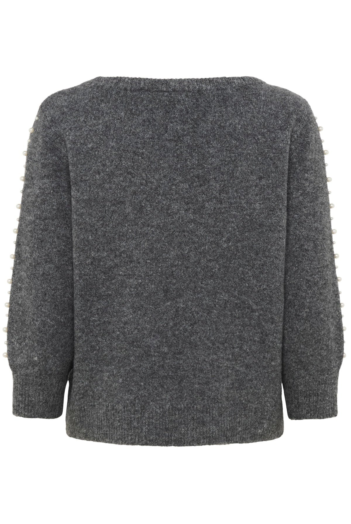 Kaffe Betty Jumper with Pearl Detail Sleeves - Grey Melange