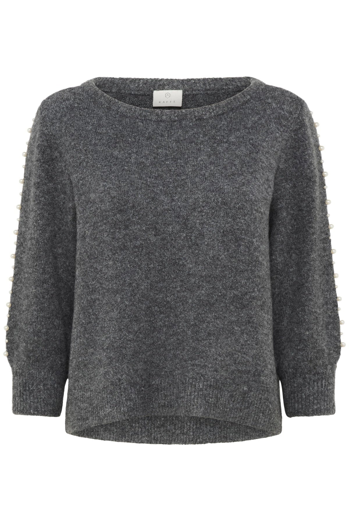 Kaffe Betty Jumper with Pearl Detail Sleeves - Grey Melange