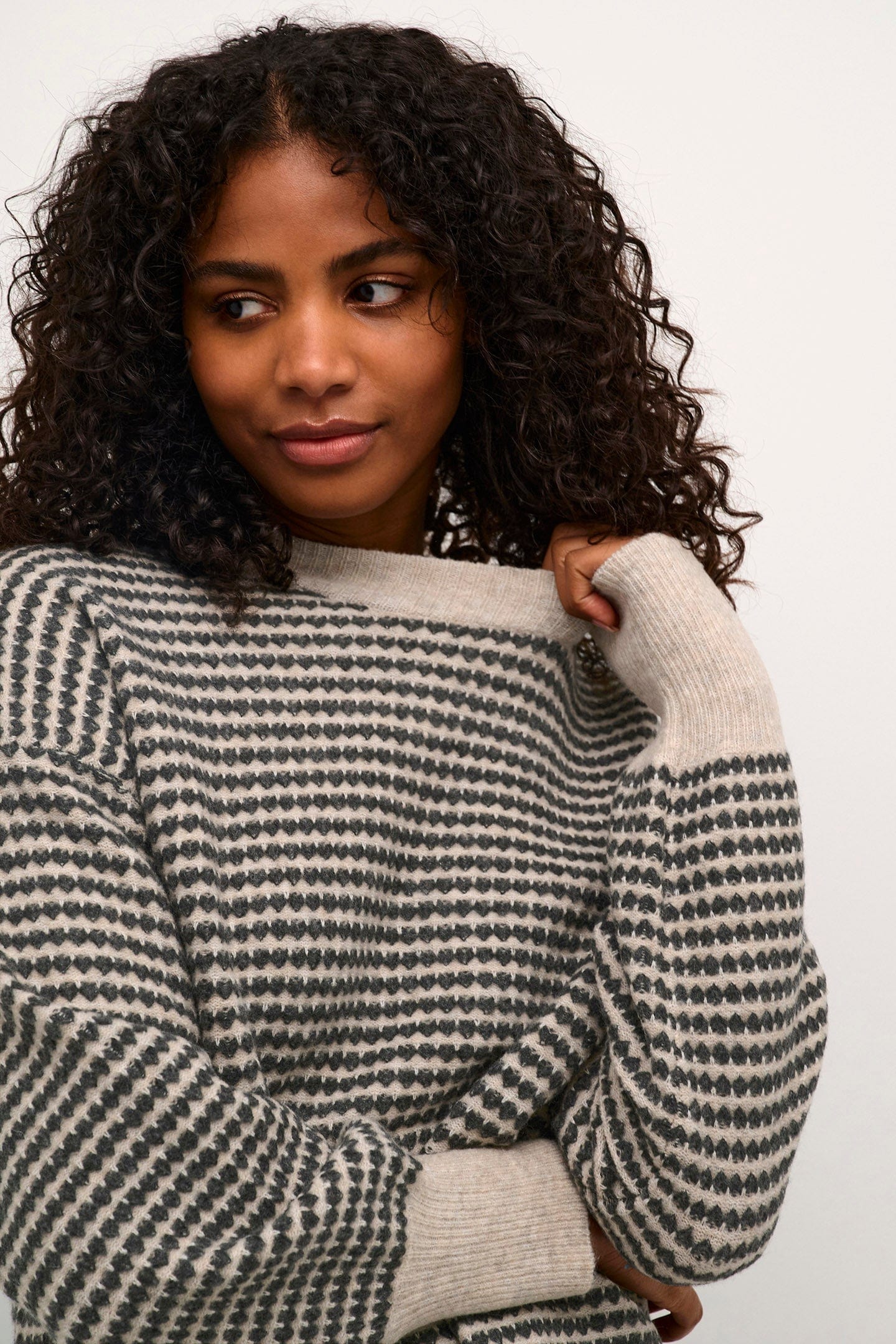 Kaffe Ellery Knit Jumper - Feather Gray/ Black Structure