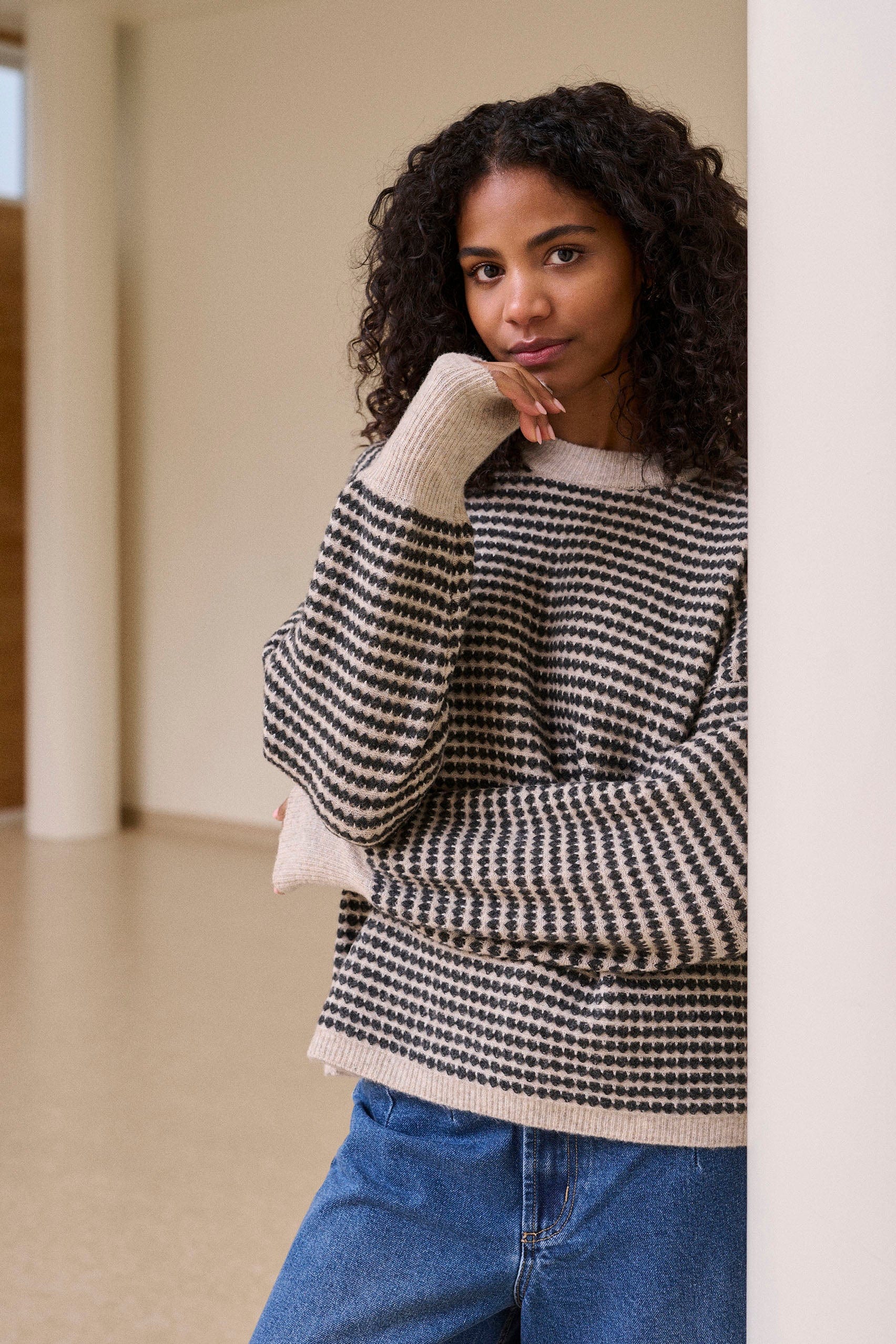 Kaffe Ellery Knit Jumper - Feather Gray/ Black Structure