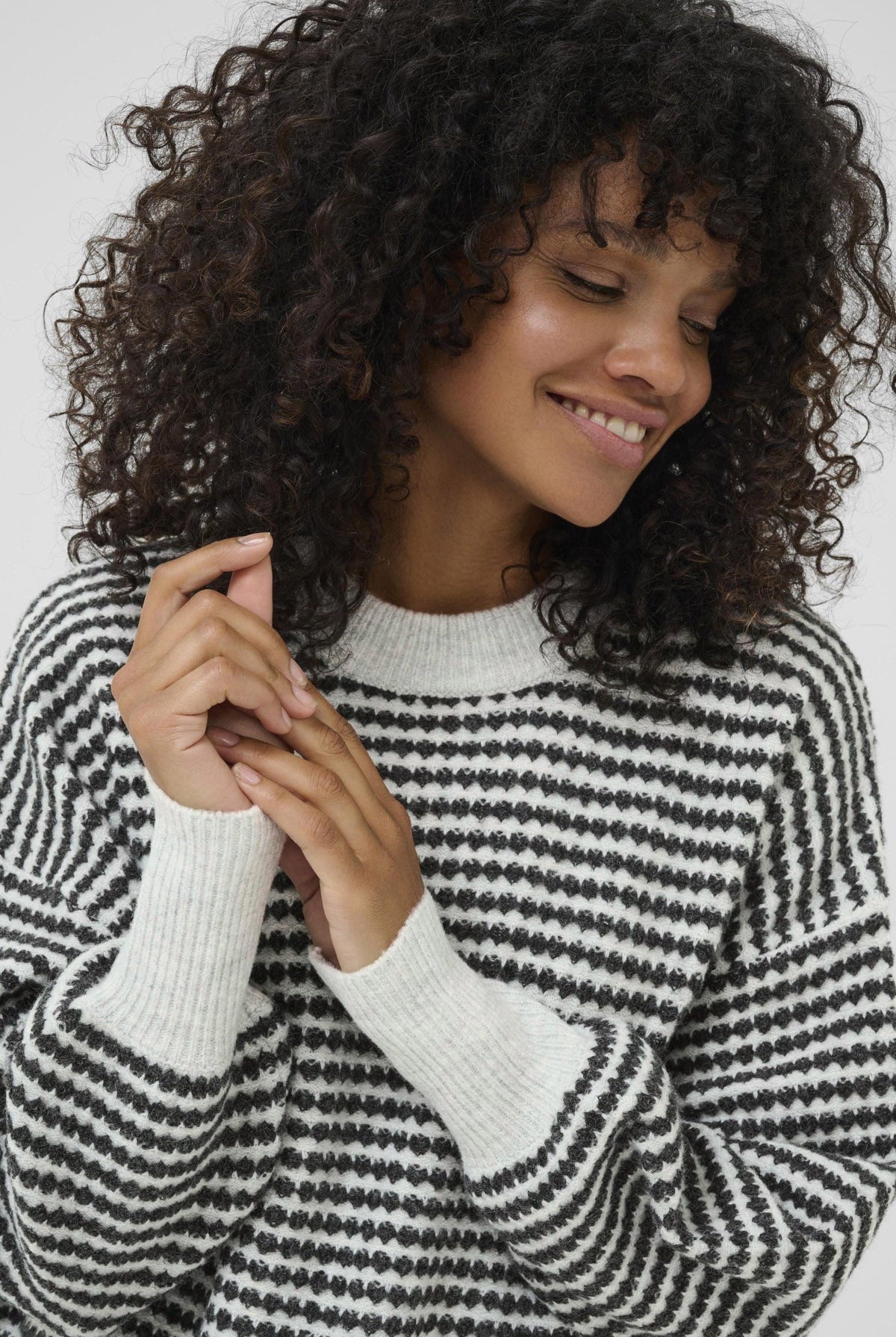 Kaffe Ellery Textured Knit Jumper - Light Grey Melange/Black