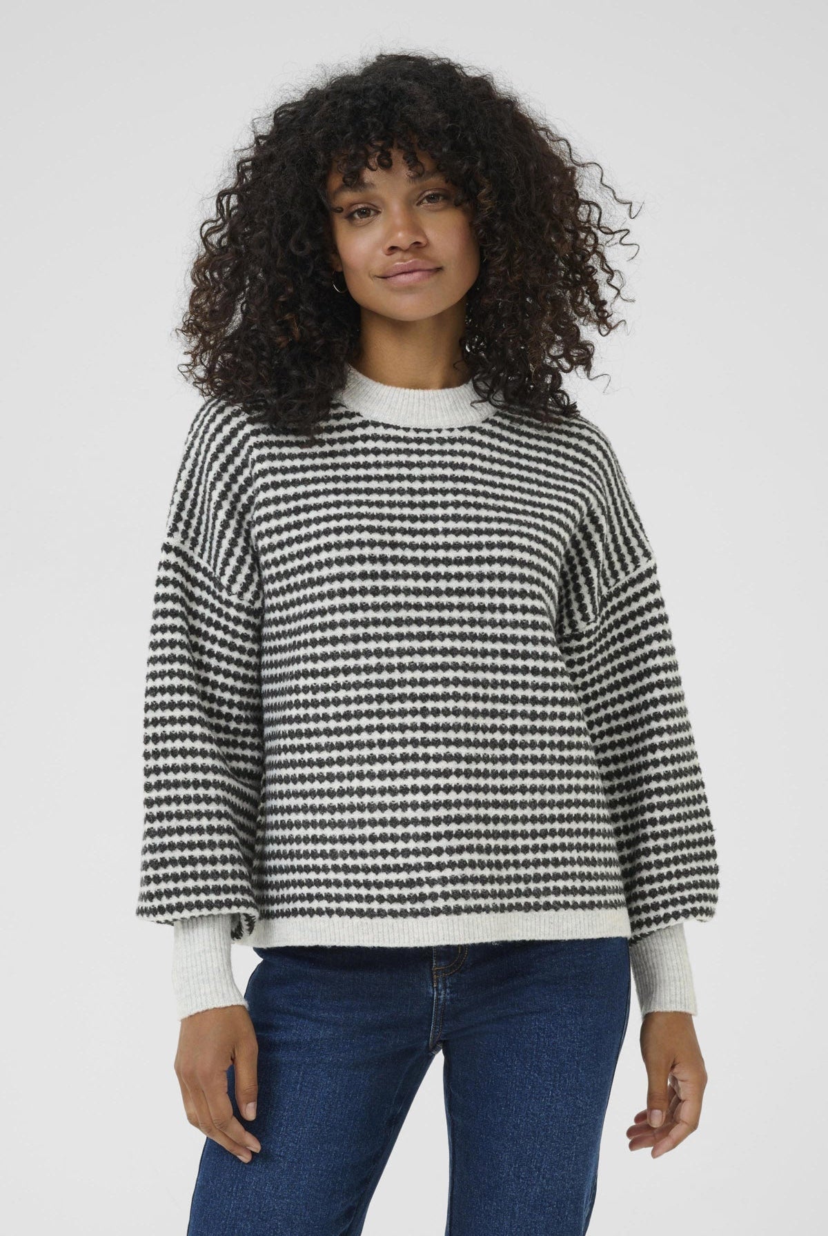 Kaffe Ellery Textured Knit Jumper - Light Grey Melange/Black
