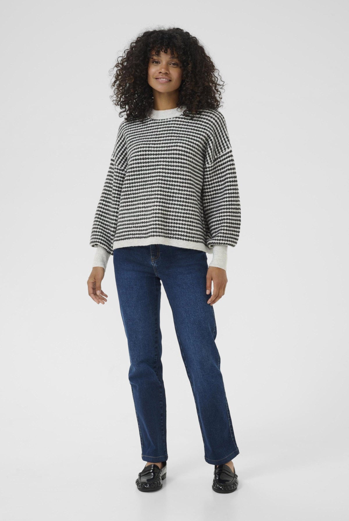 Kaffe Ellery Textured Knit Jumper - Light Grey Melange/Black