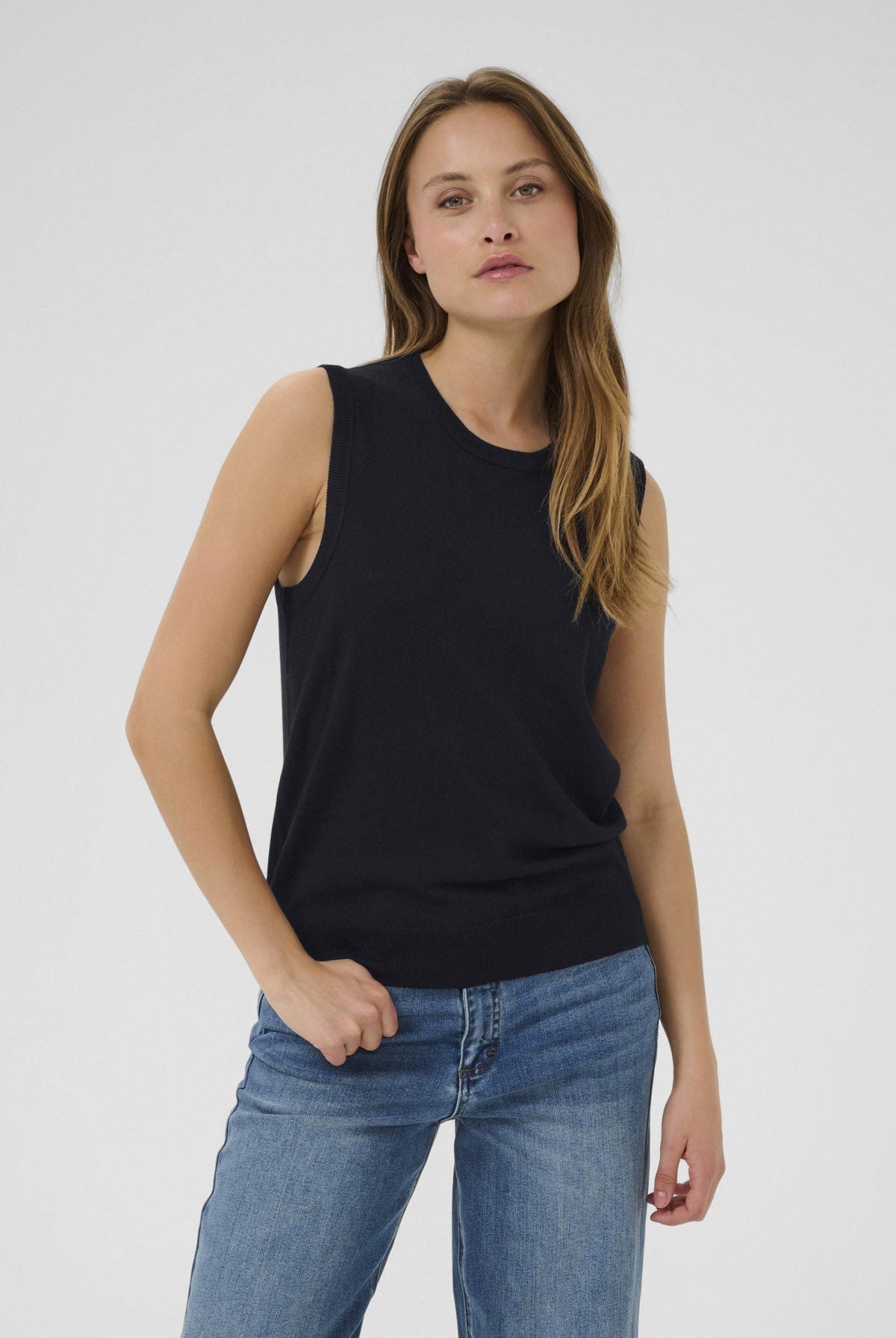Kaffe Lizza Knit Sleeveless Knit Jumper - Black Deep