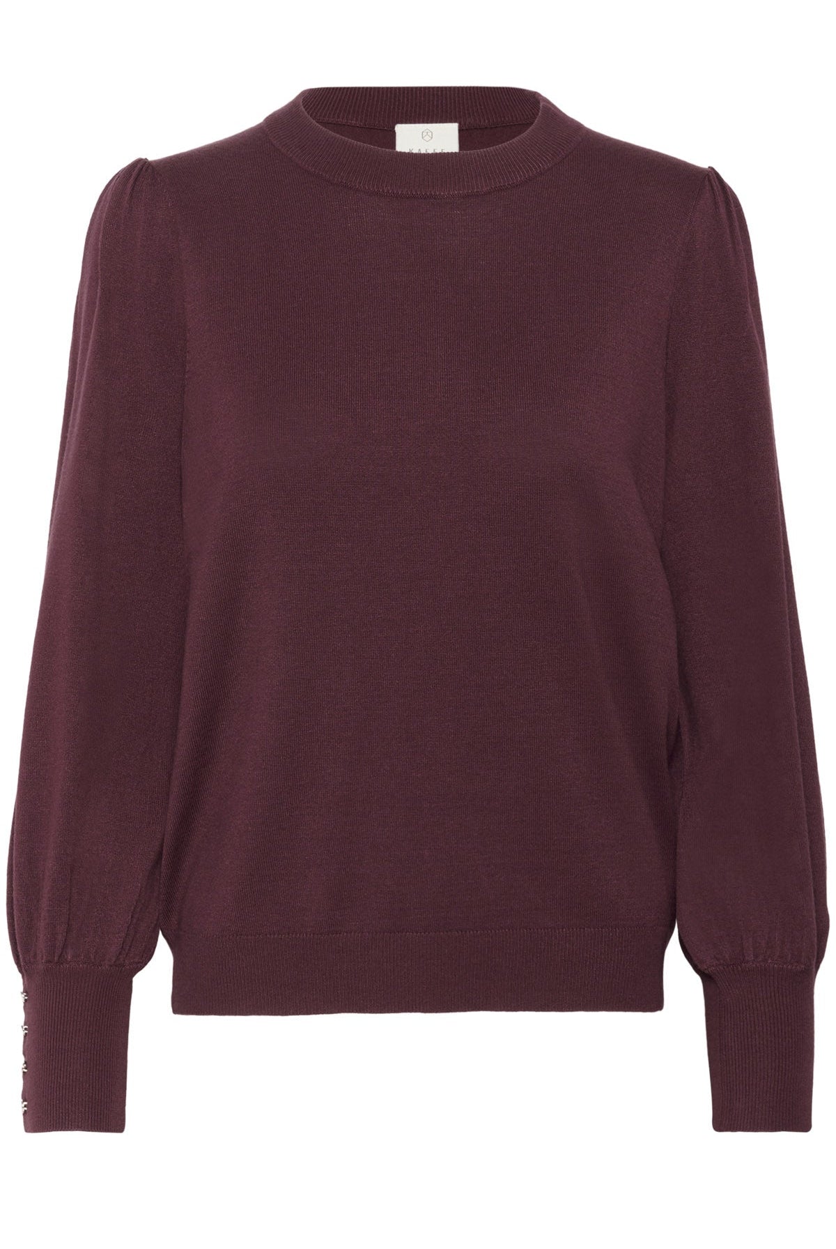 Kaffe Lizza Round Neck Knit Jumper with Button Detail - Windsor Wine