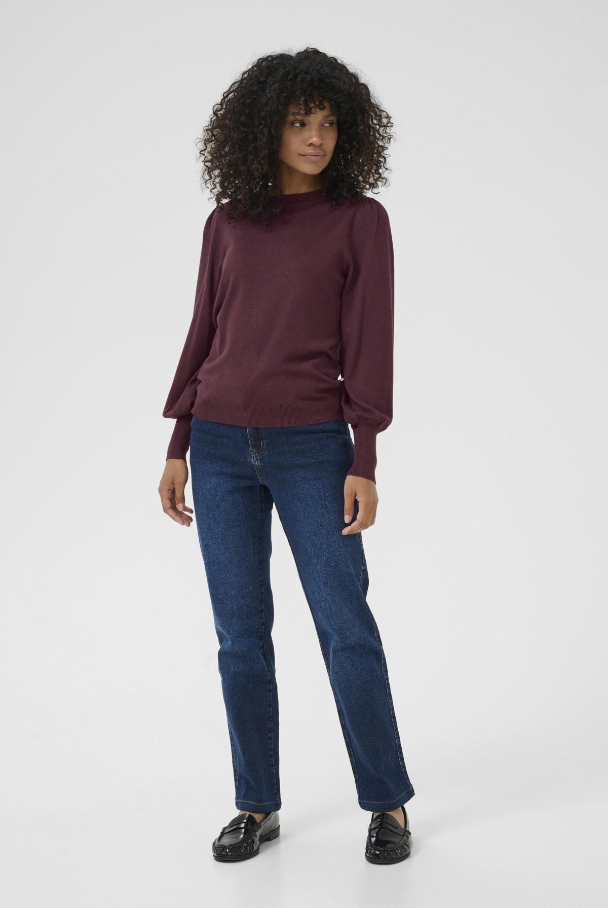 Kaffe Lizza Round Neck Knit Jumper with Button Detail - Windsor Wine