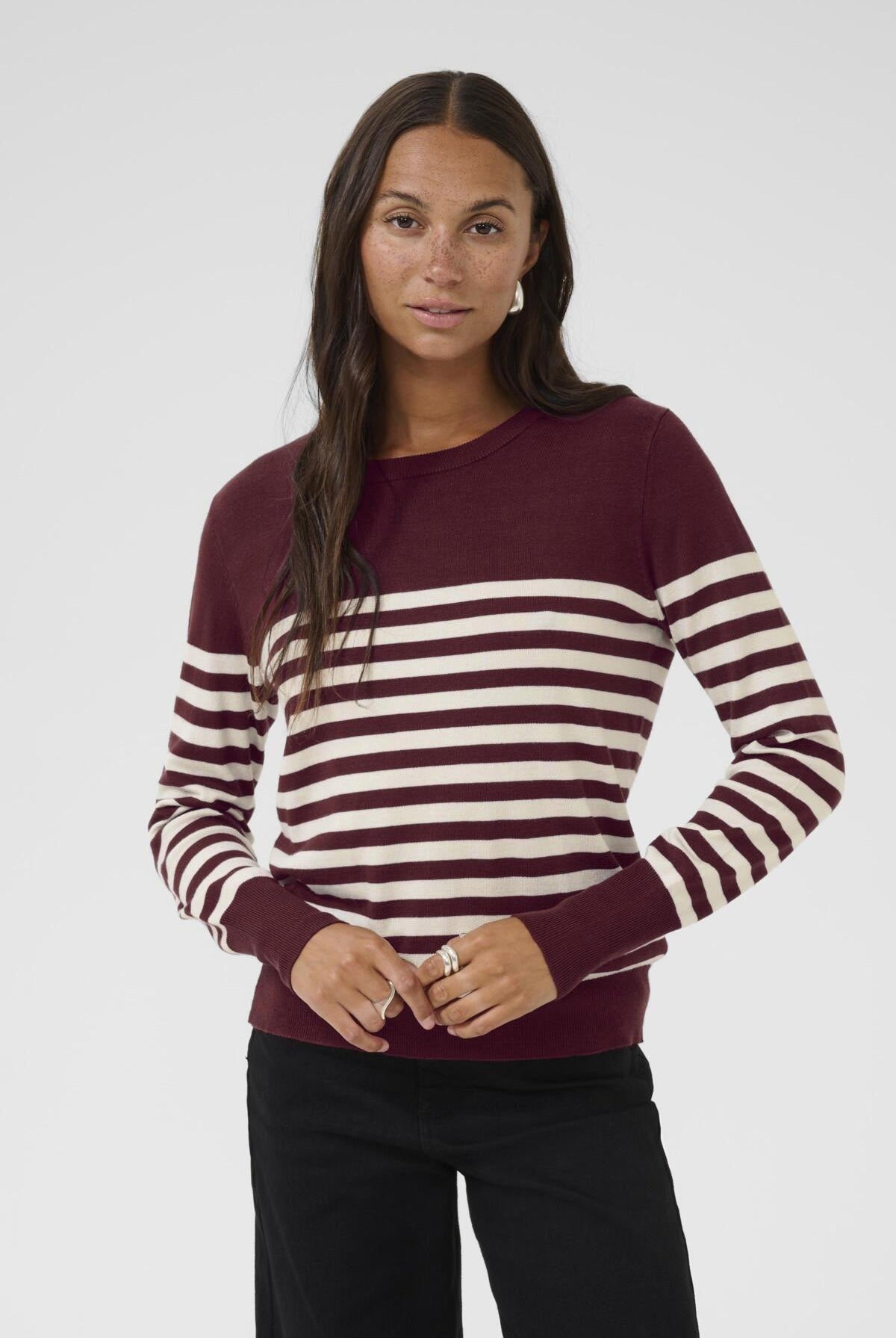Kaffe Lizza Striped Knit Jumper - Windsor Wine/Turtledove