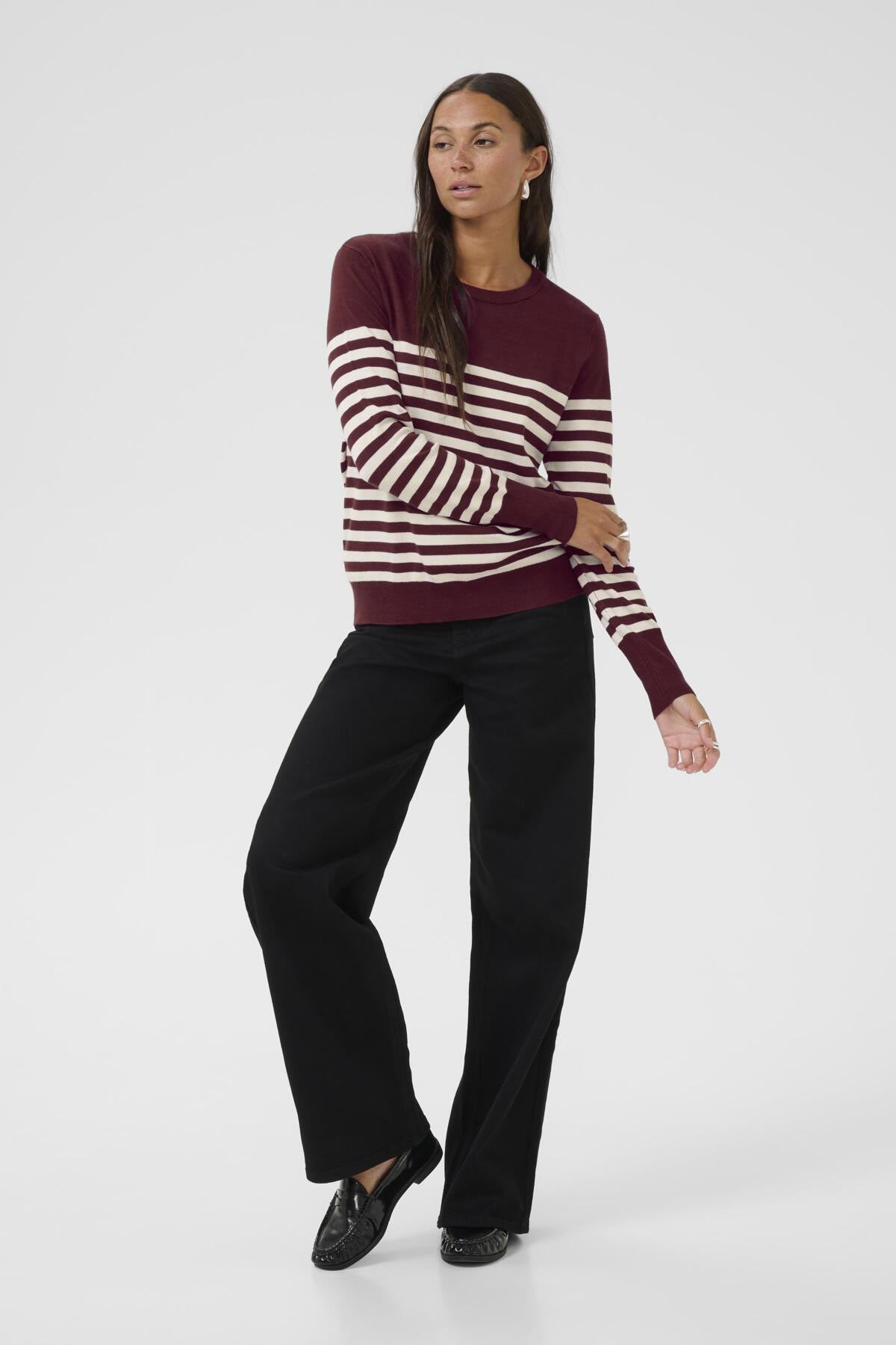 Kaffe Lizza Striped Knit Jumper - Windsor Wine/Turtledove