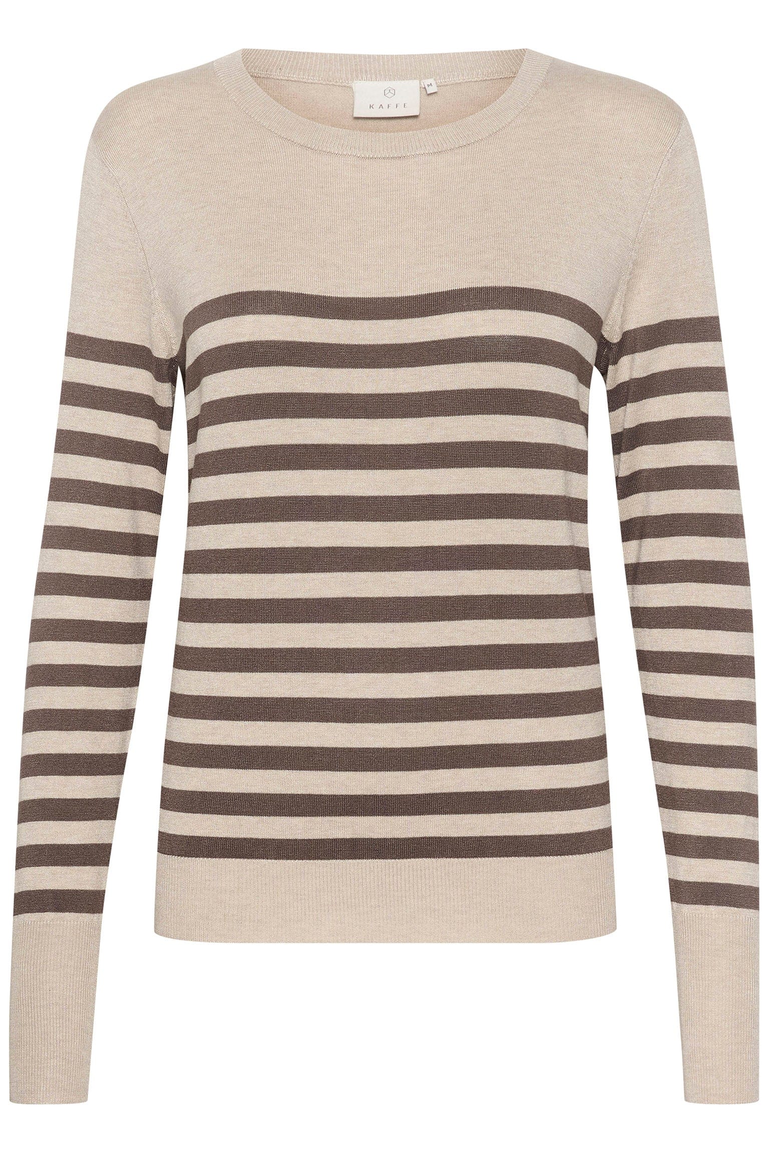 Kaffe Lizza Striped Knit Lightweight Jumper - Feather Gray/ Brown Stripe