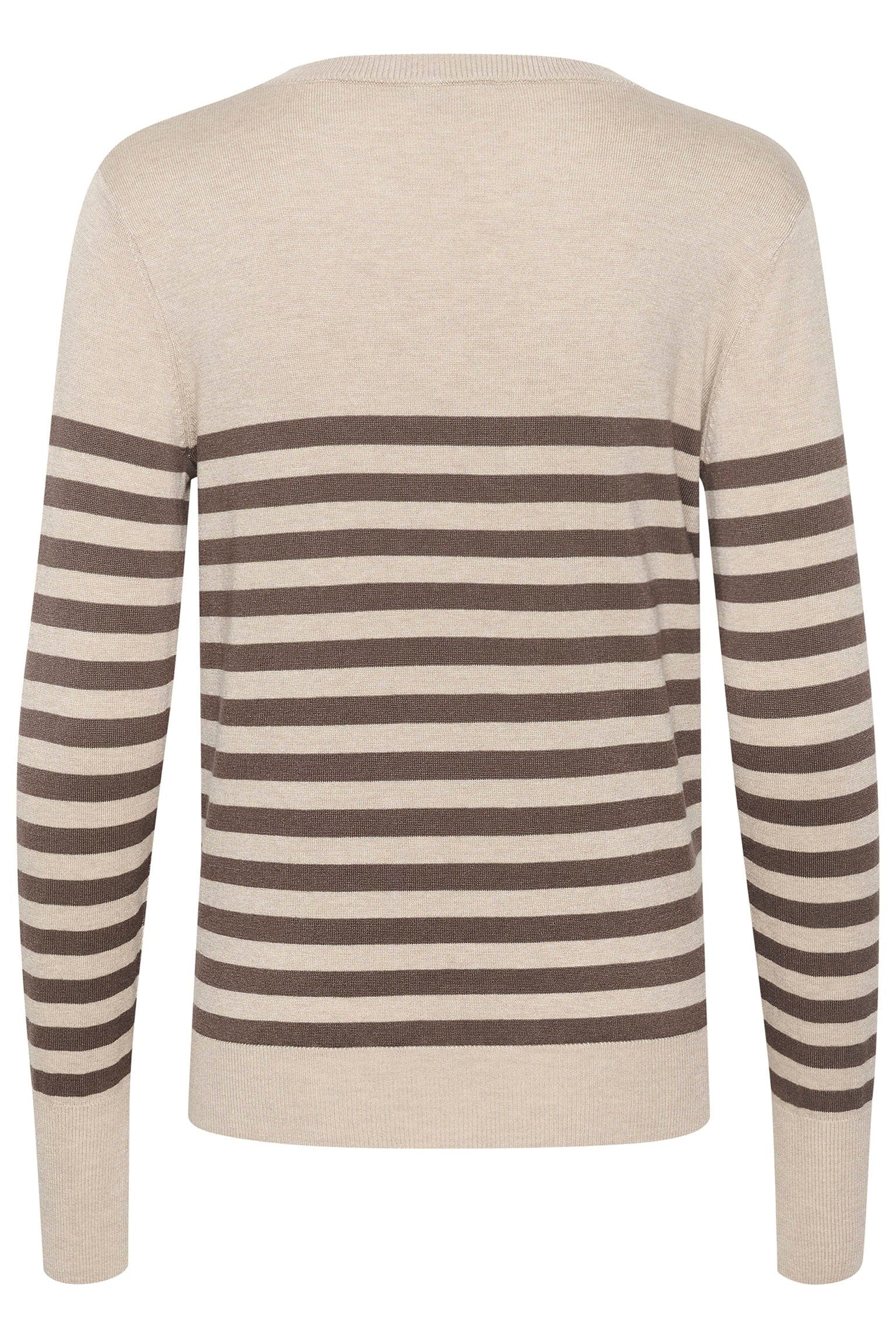 Kaffe Lizza Striped Knit Lightweight Jumper - Feather Gray/ Brown Stripe