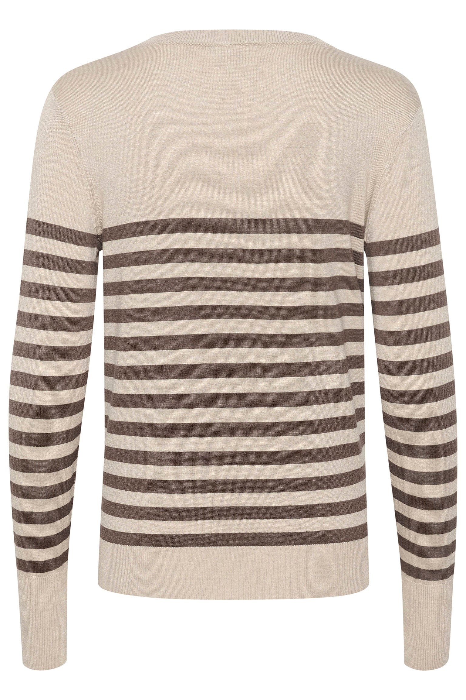 Kaffe Lizza Striped Knit Lightweight Jumper - Feather Gray/ Brown Stripe