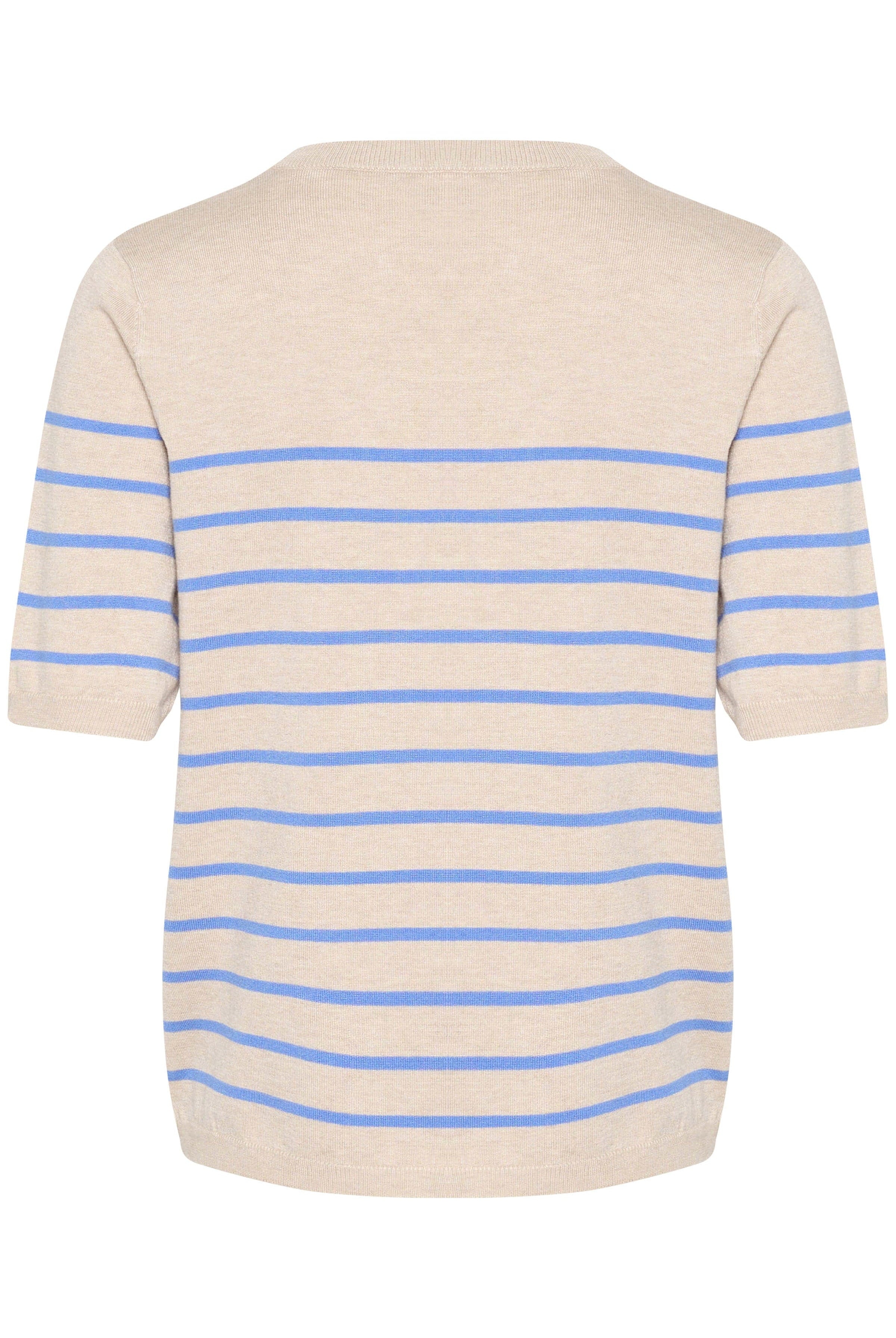 Kaffe Lizza Striped Short Sleeve Knit Jumper - Feather Gray Melange/Blue