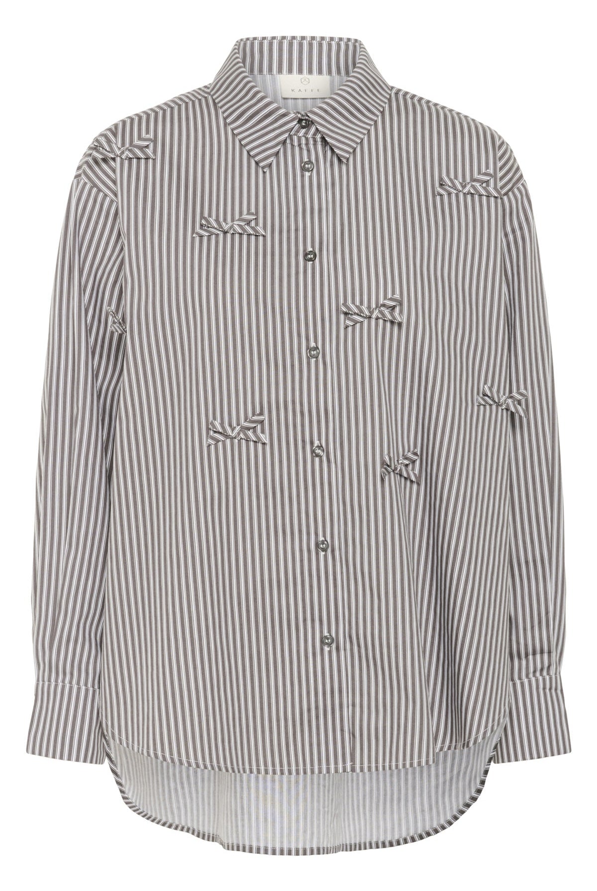 Kaffe Marianne Stripe Bow Embellished Shirt - Grey/White Stripe