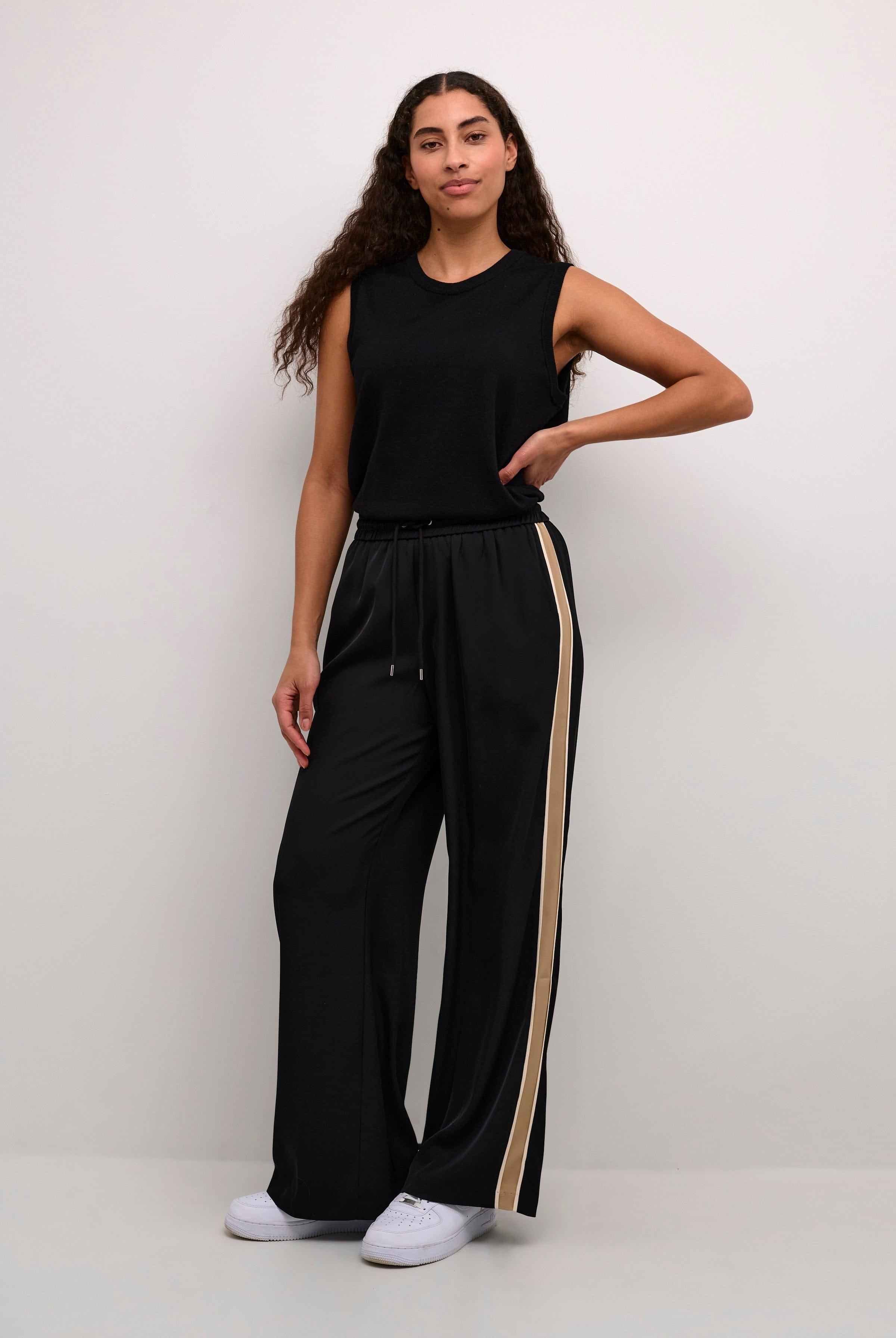 Kaffe Mille Side Stripe Trousers - Black Deep