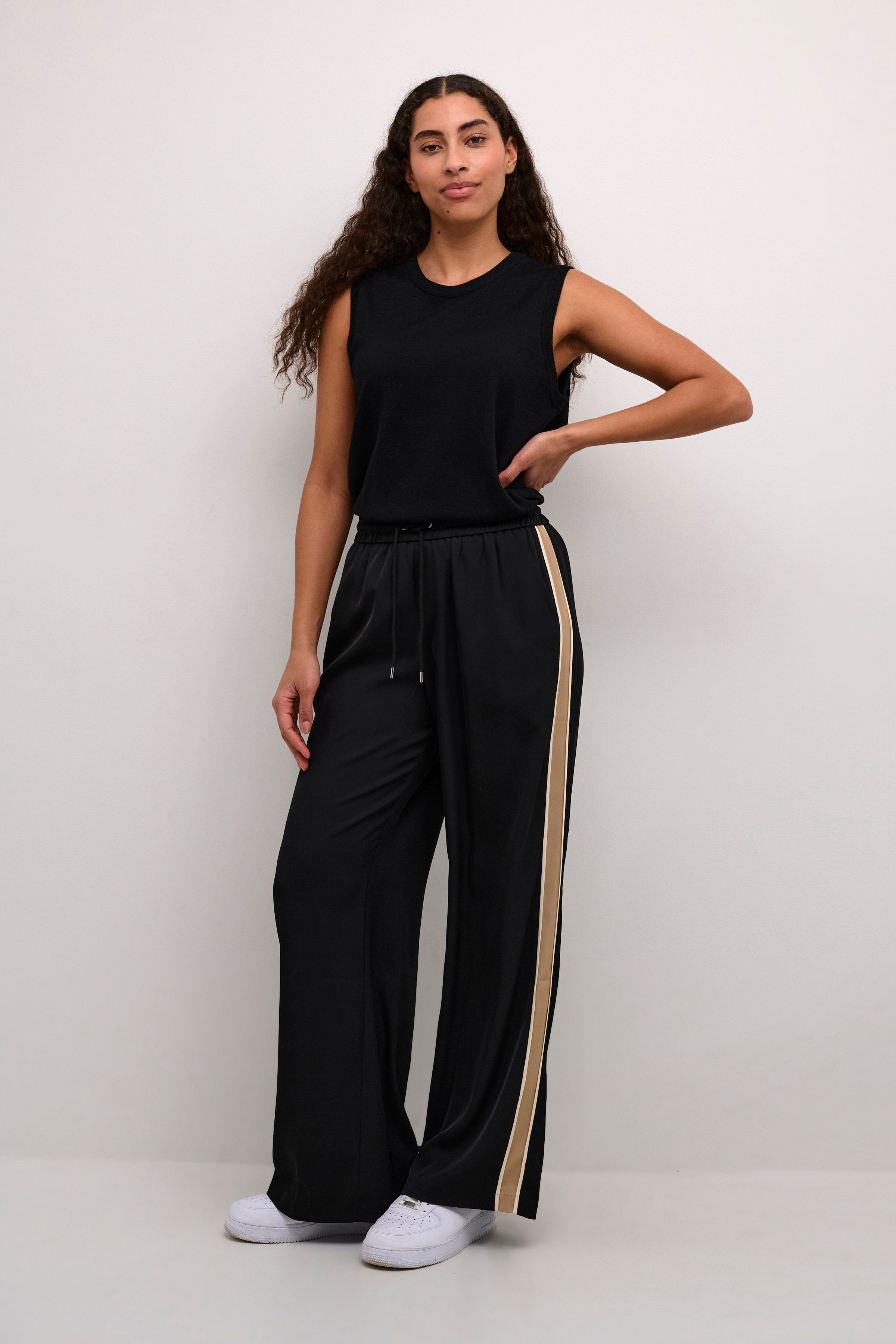 Kaffe Mille Side Stripe Trousers - Black Deep