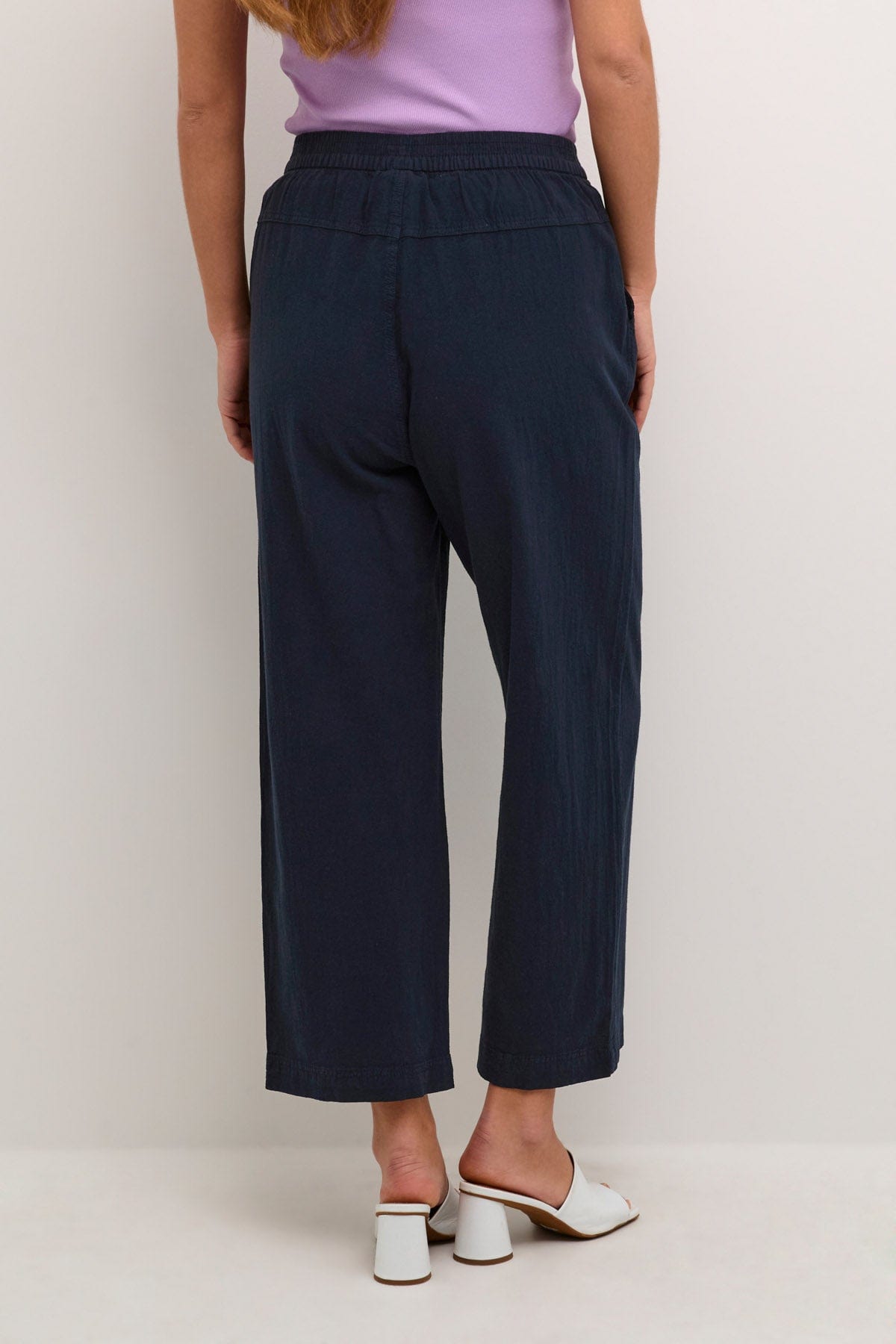Kaffe Naya Cotton Elasticated Waist Cropped Trousers - Midnight Marine