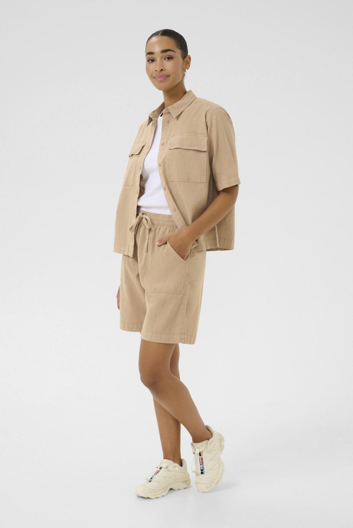 Kaffe Naya Cotton Elasticated Waist Shorts - Classic Sand