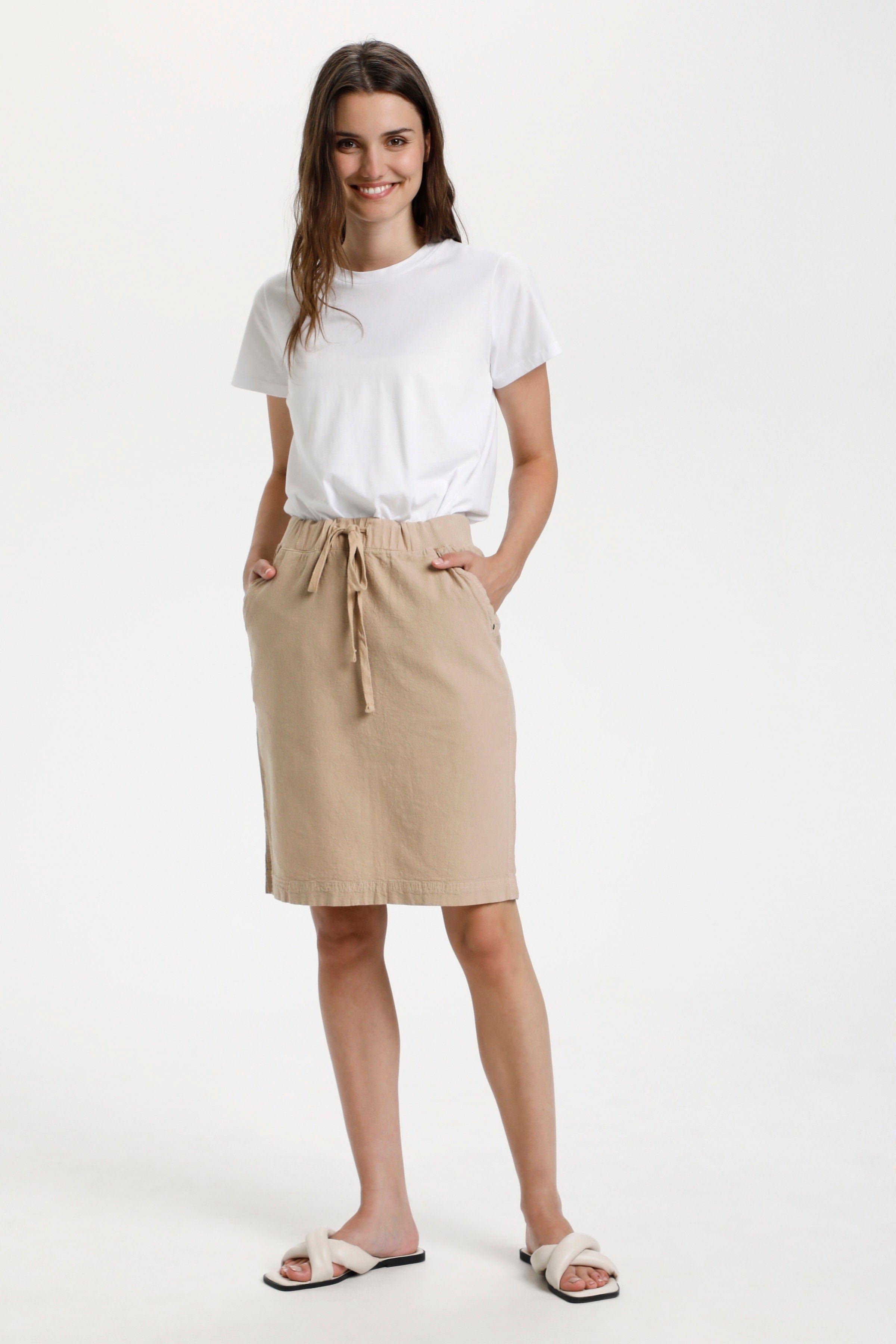 Kaffe Naya Cotton Elasticated Waist Skirt - Classic Sand