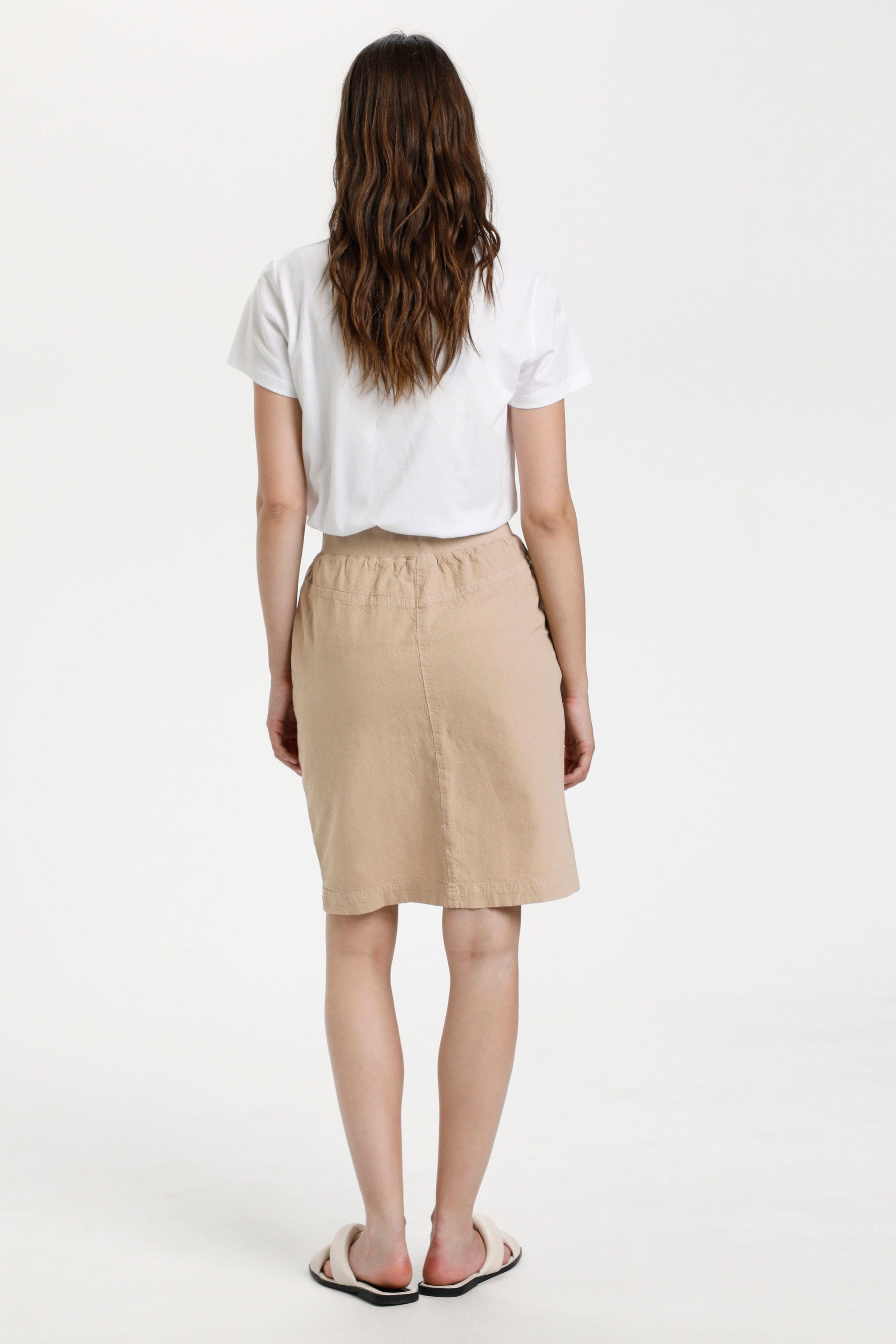 Kaffe Naya Cotton Elasticated Waist Skirt - Classic Sand