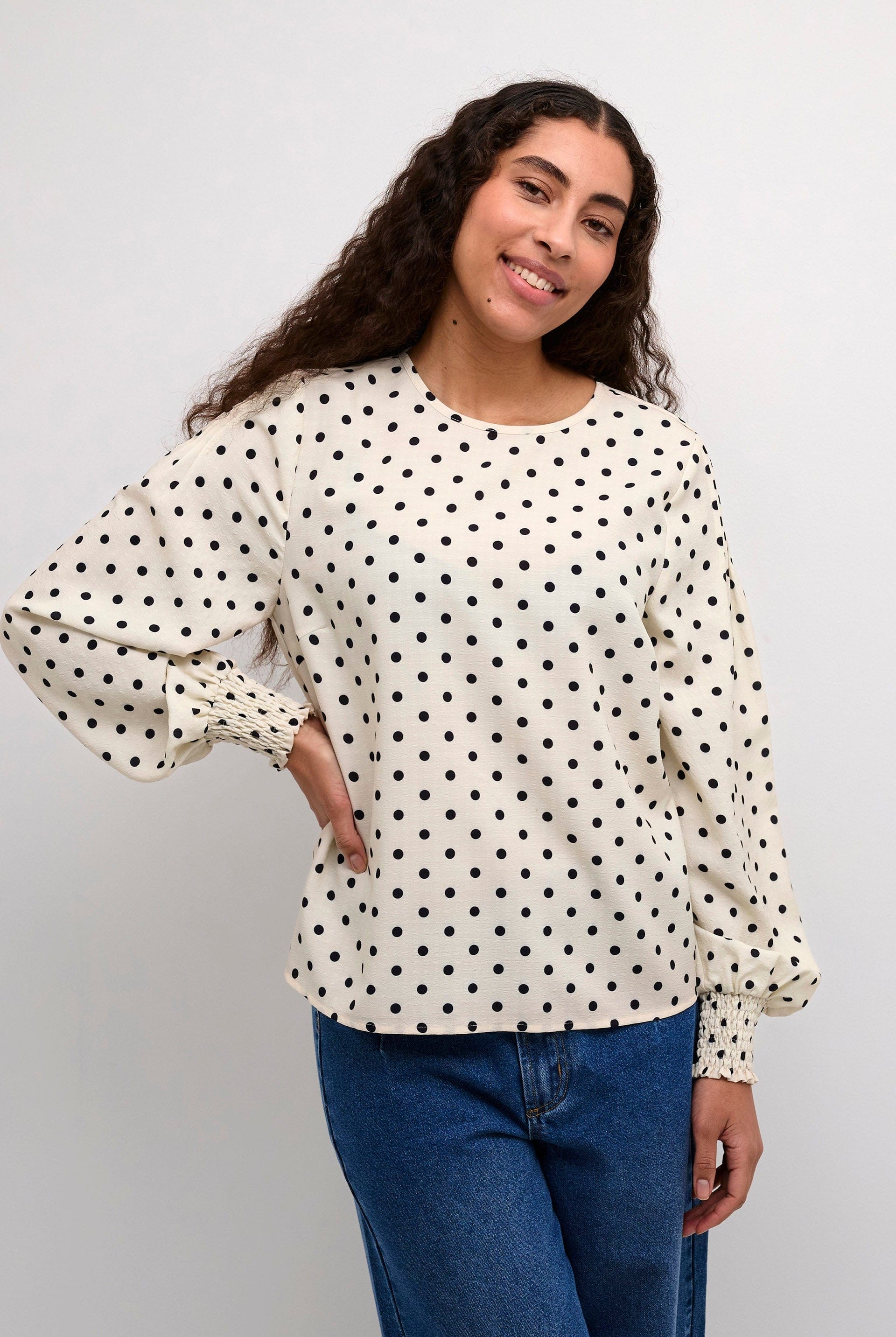 Kaffe Oscarna Polka Dot Blouse - Chalk/Black Dot