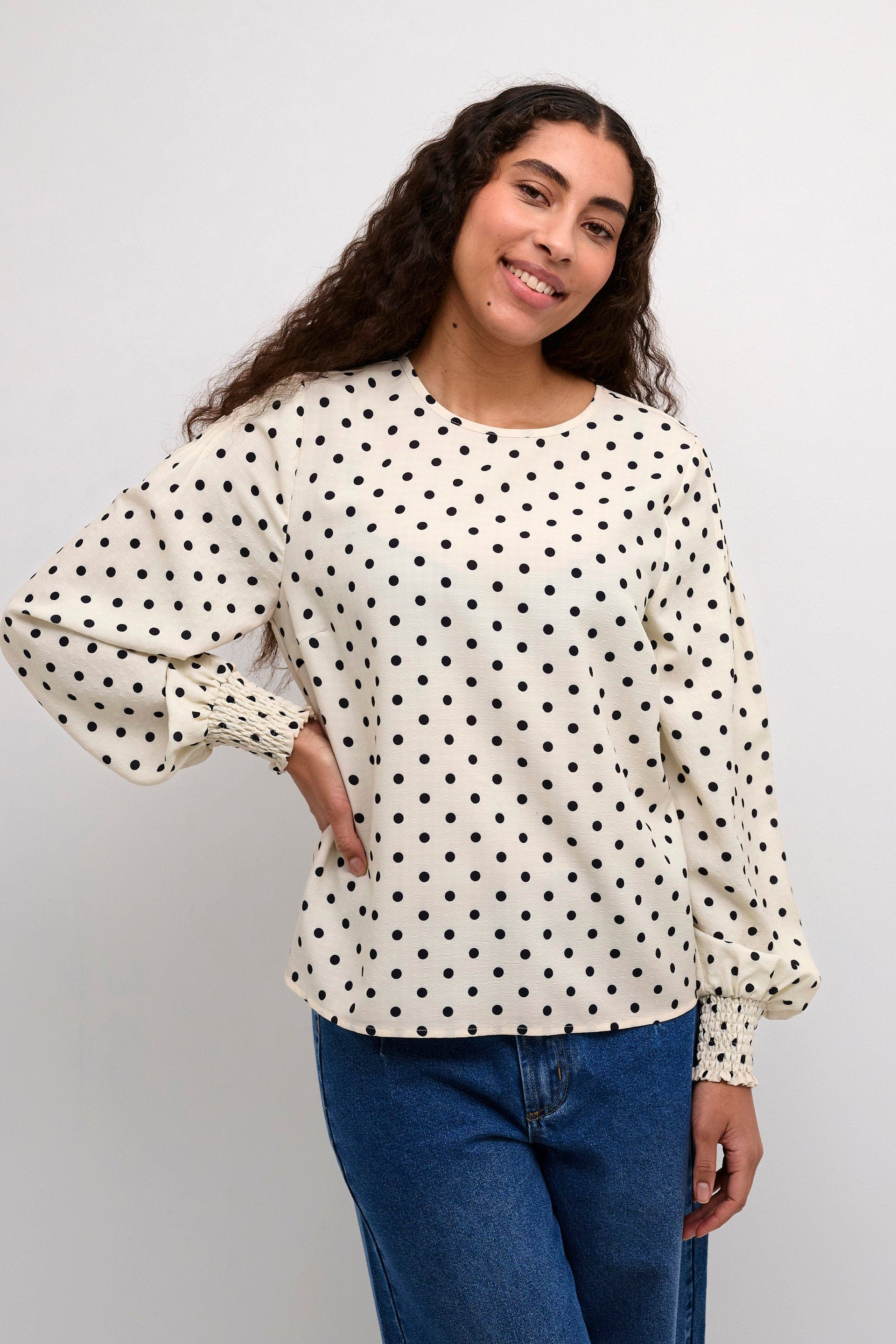Kaffe Oscarna Polka Dot Blouse - Chalk/Black Dot