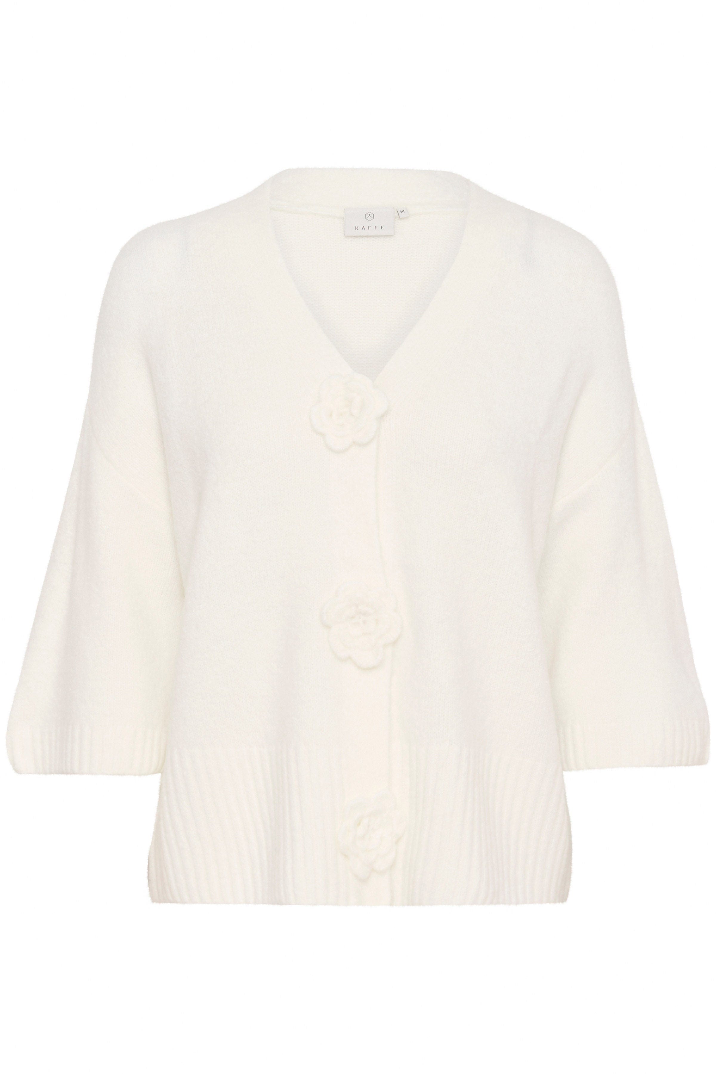Kaffe Rosie Flower Embellished Cardigan - Chalk