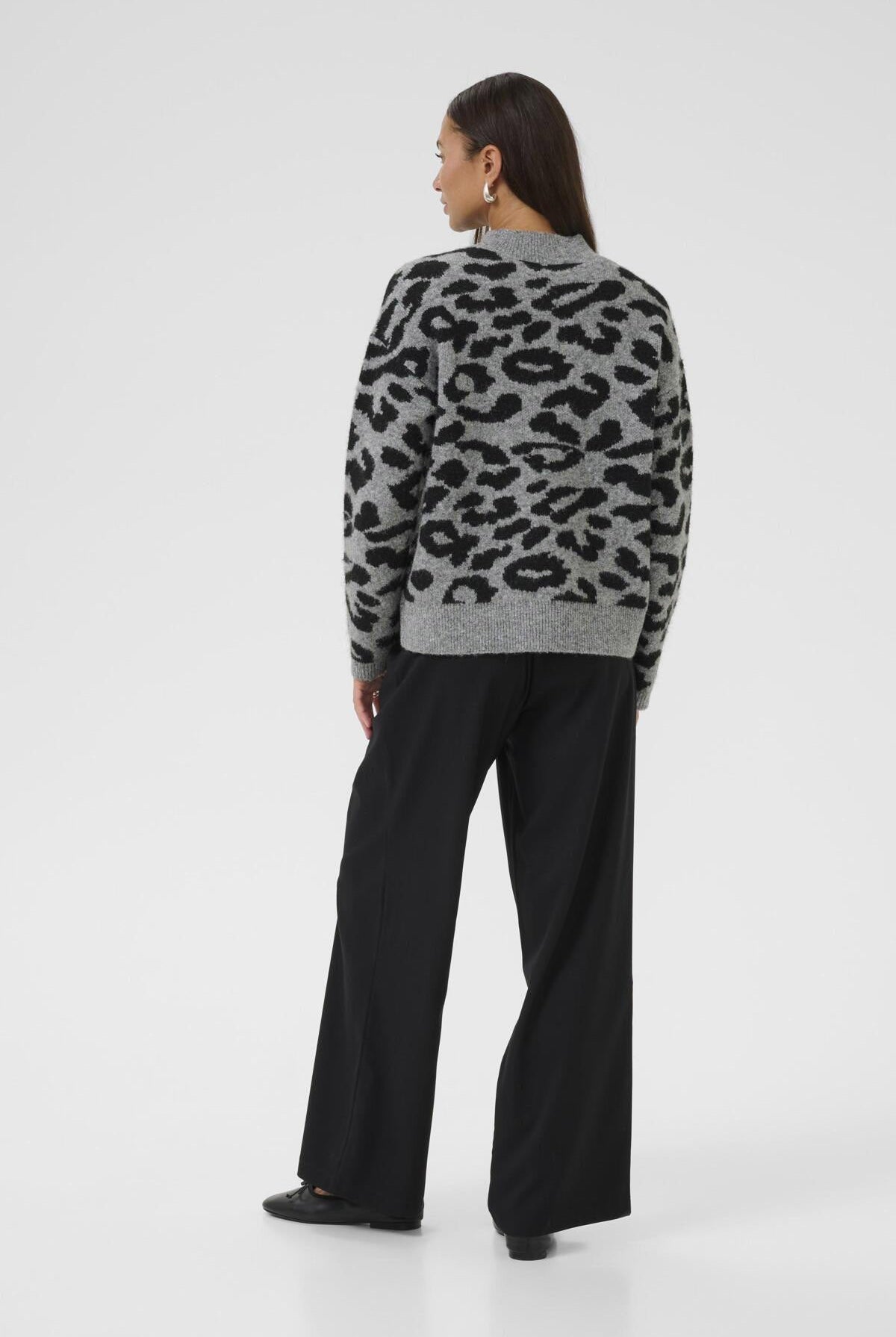 Kaffe Sandra Jumper - Light Grey Melange/Black Leopard