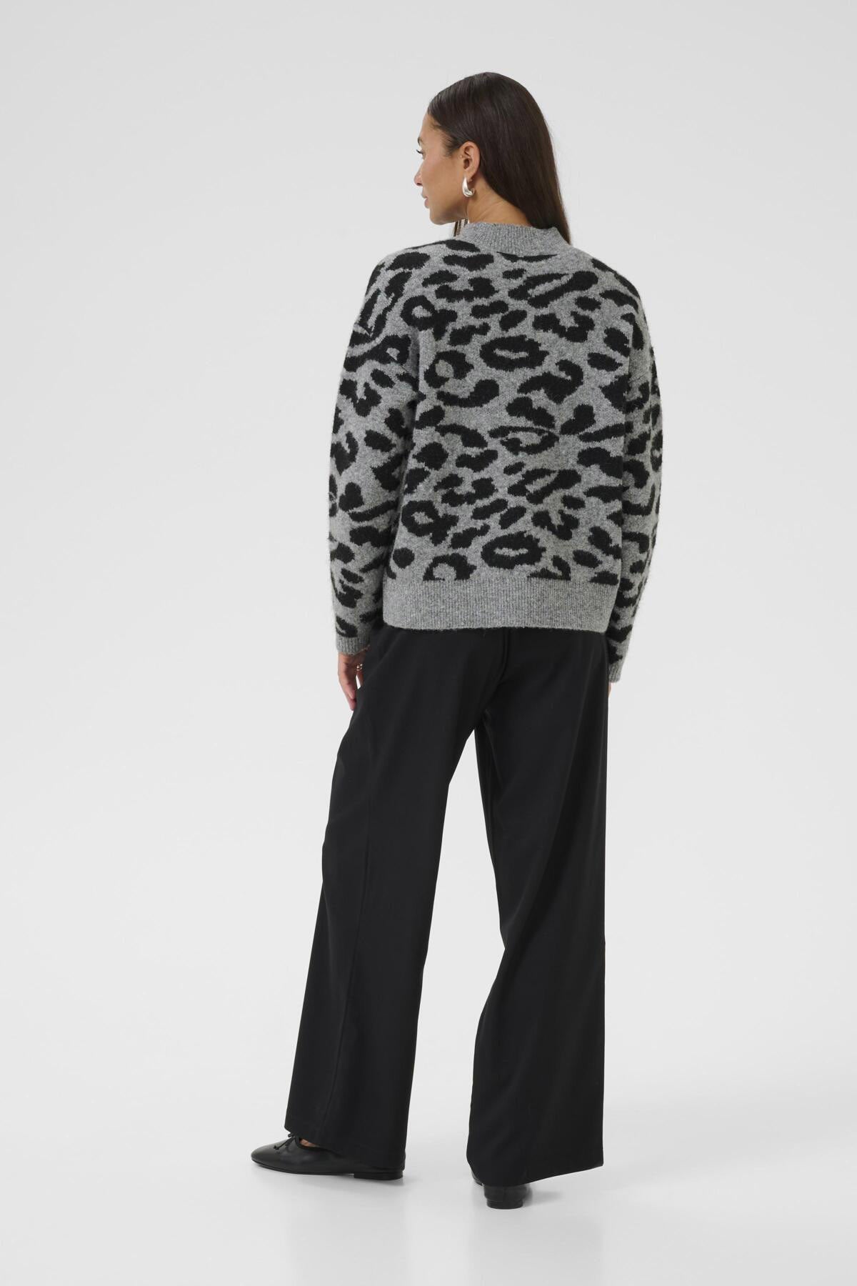 Kaffe Sandra Jumper - Light Grey Melange/Black Leopard