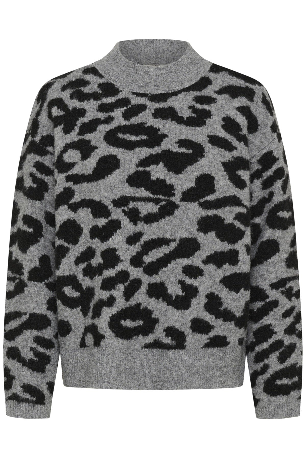 Kaffe Sandra Jumper - Light Grey Melange/Black Leopard