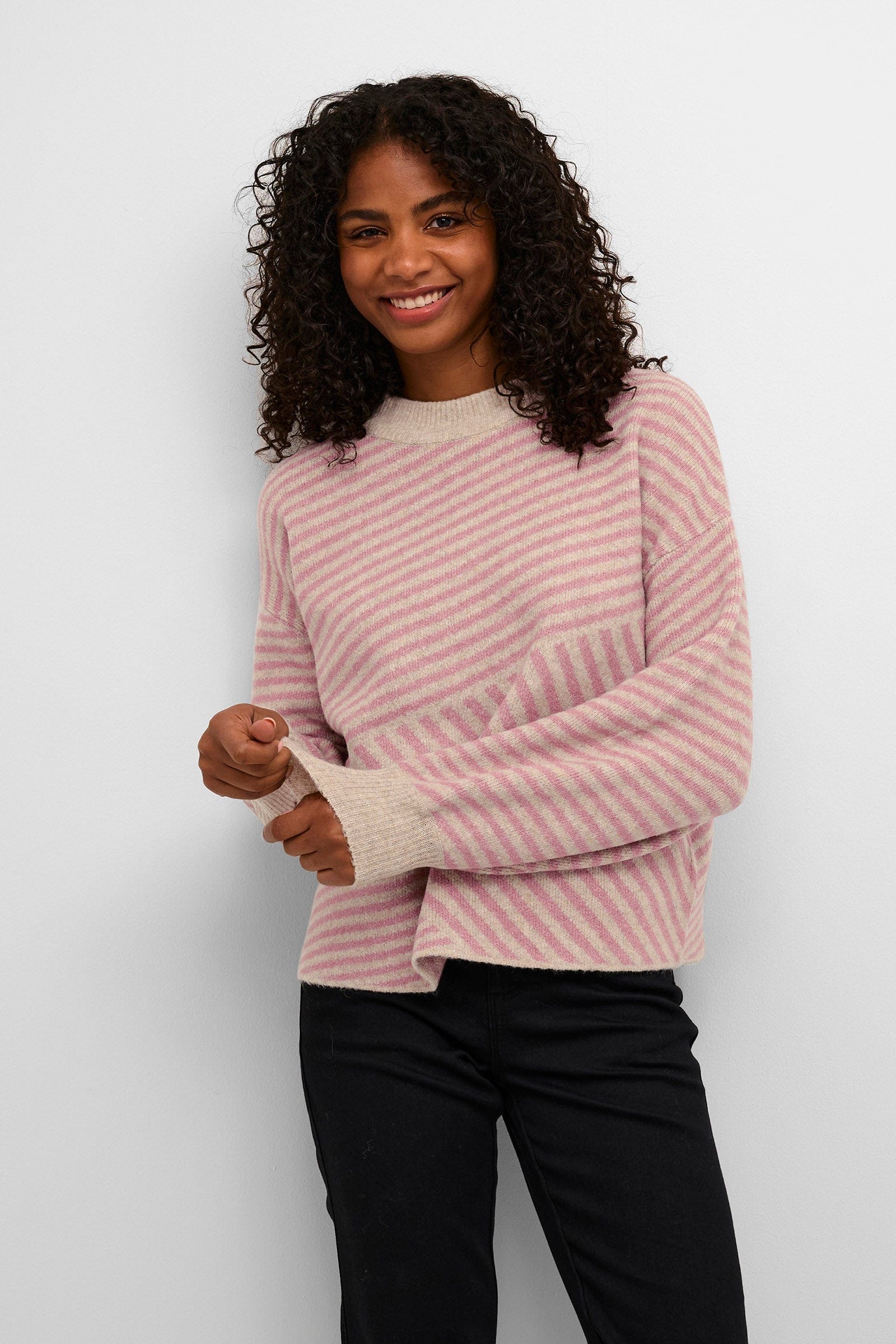Kaffe Verana Knit Jumper - Feather Gray Melange/Rosa