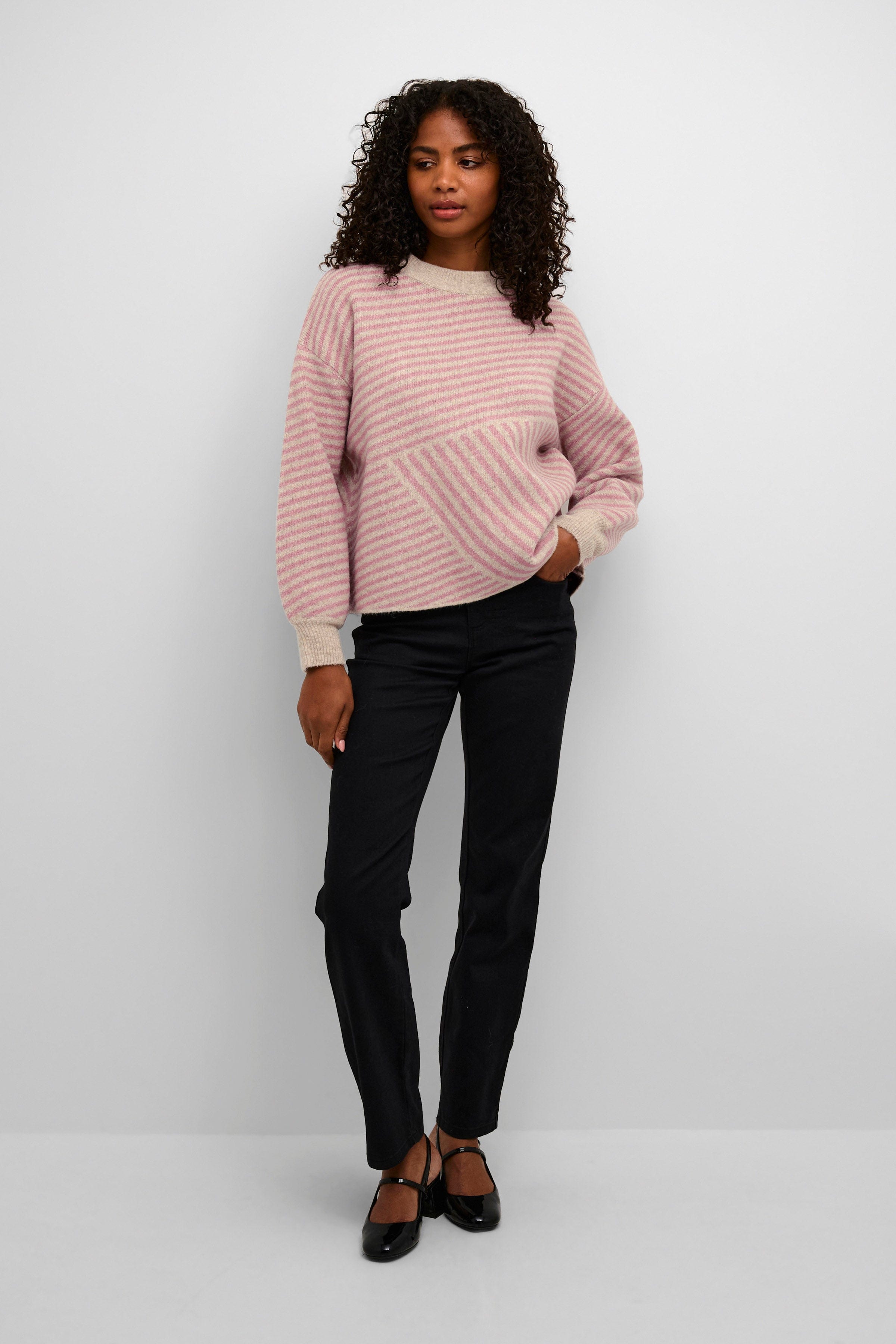 Kaffe Verana Knit Jumper - Feather Gray Melange/Rosa