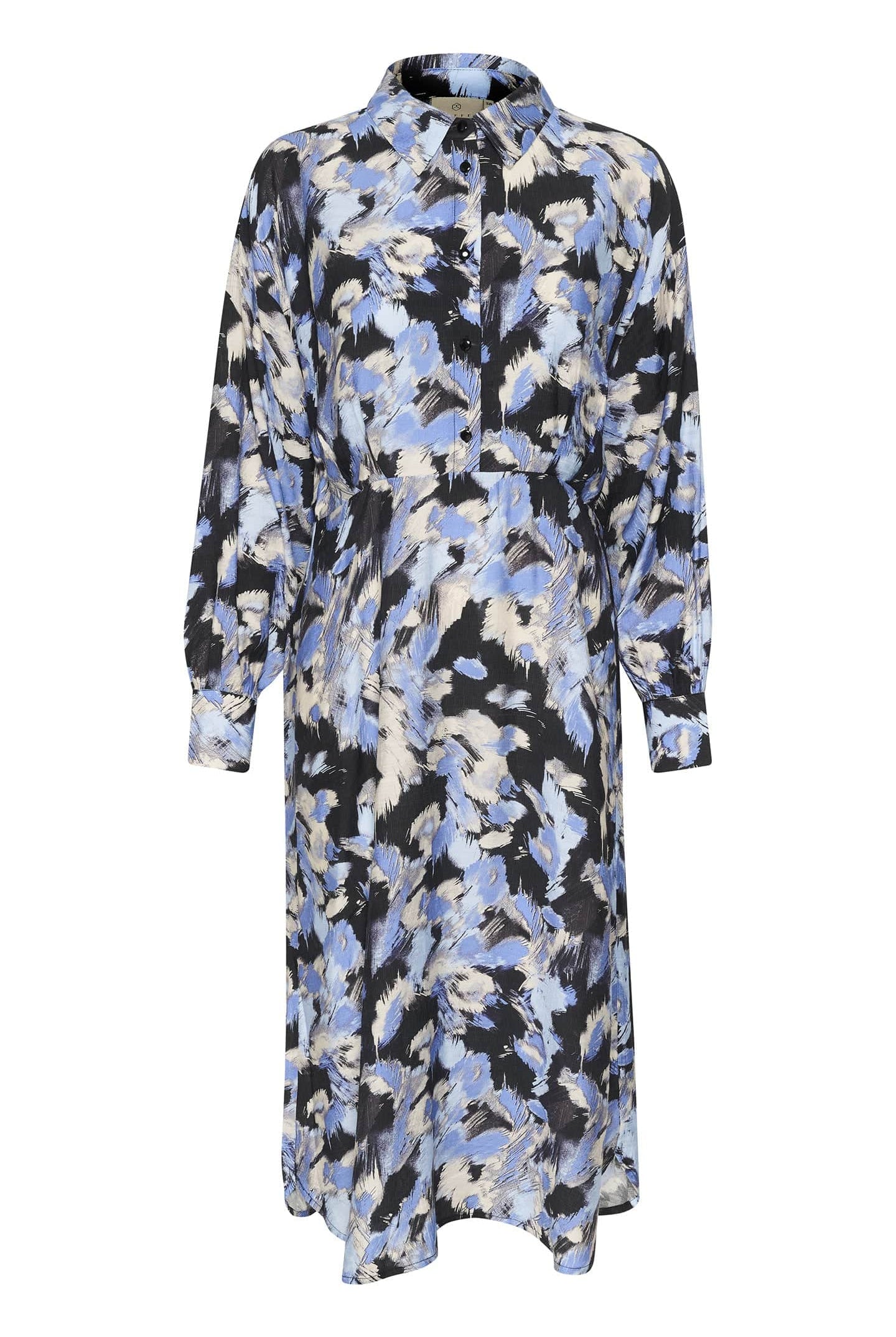Kaffe Victoria Shirt Midi Dress - Black/Blue Graphic Strokes