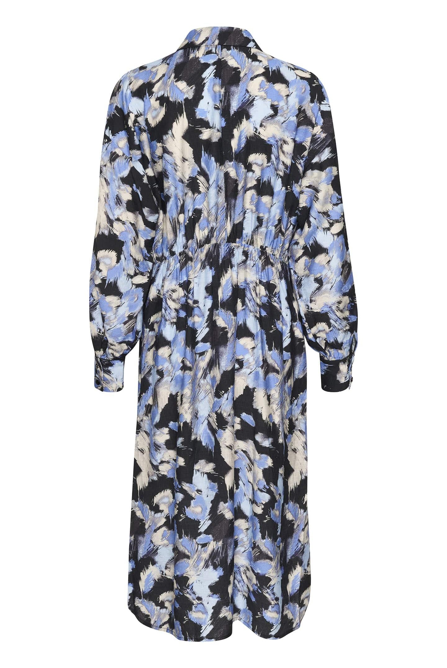 Kaffe Victoria Shirt Midi Dress - Black/Blue Graphic Strokes