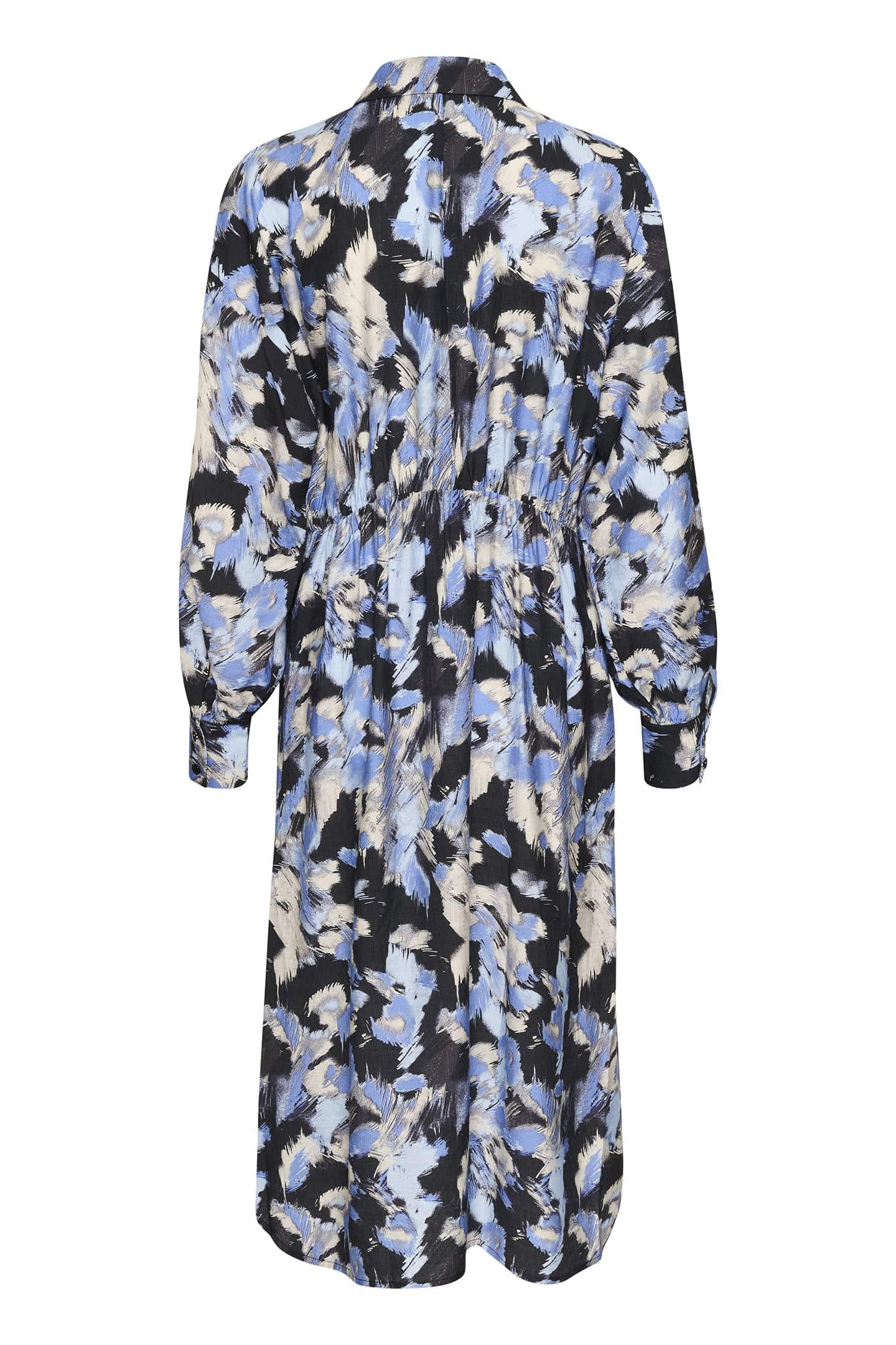 Kaffe Victoria Shirt Midi Dress - Black/Blue Graphic Strokes