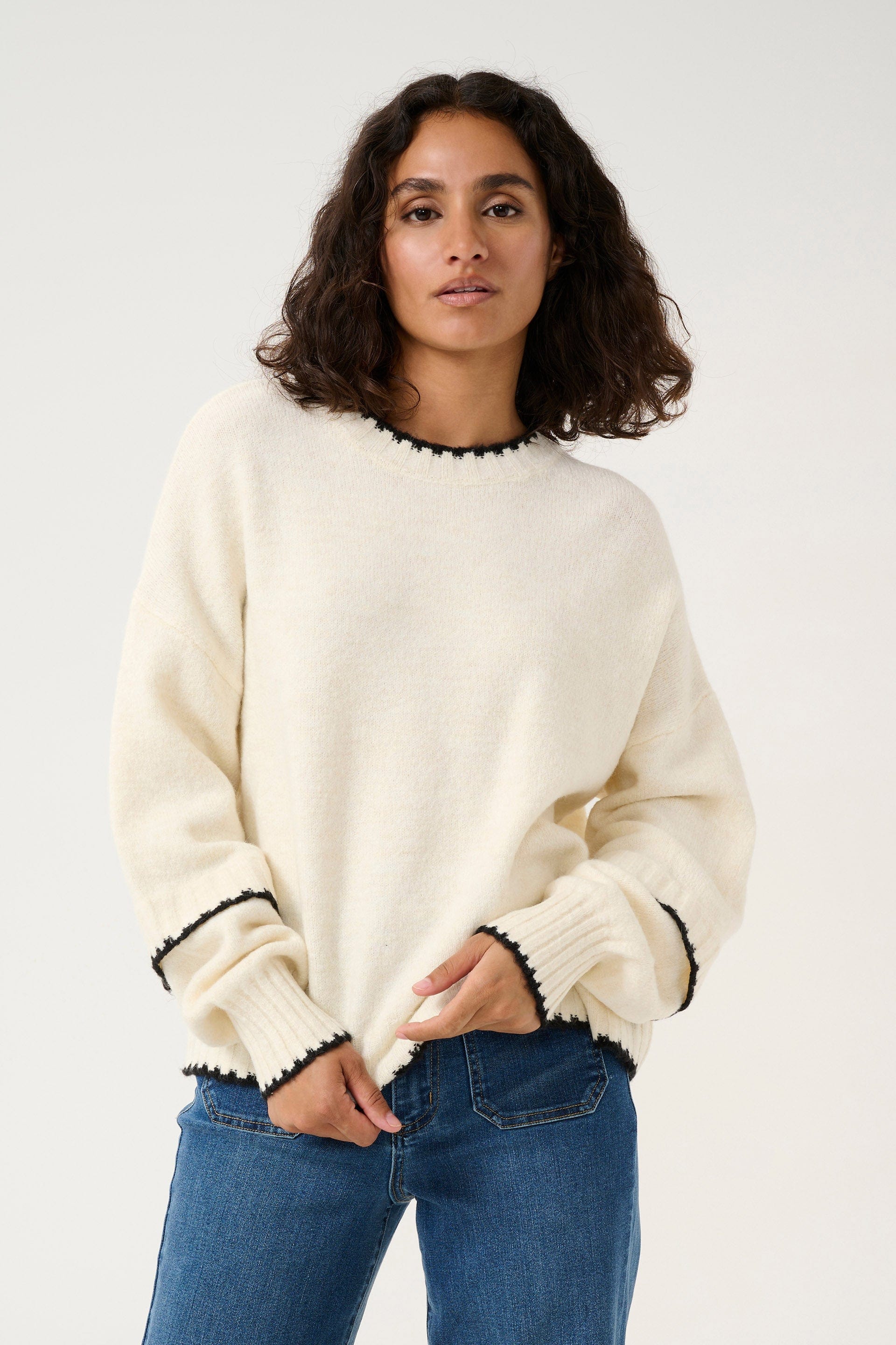 Kaffe Villi Contrast Knit Jumper - Chalk Melange