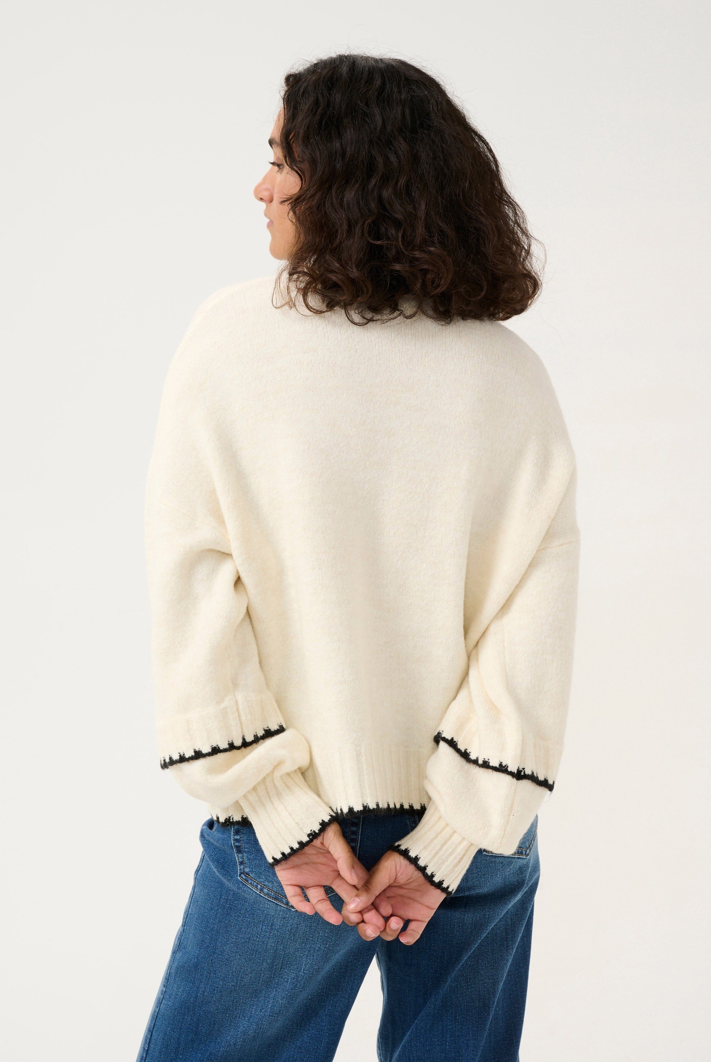 Kaffe Villi Contrast Knit Jumper - Chalk Melange
