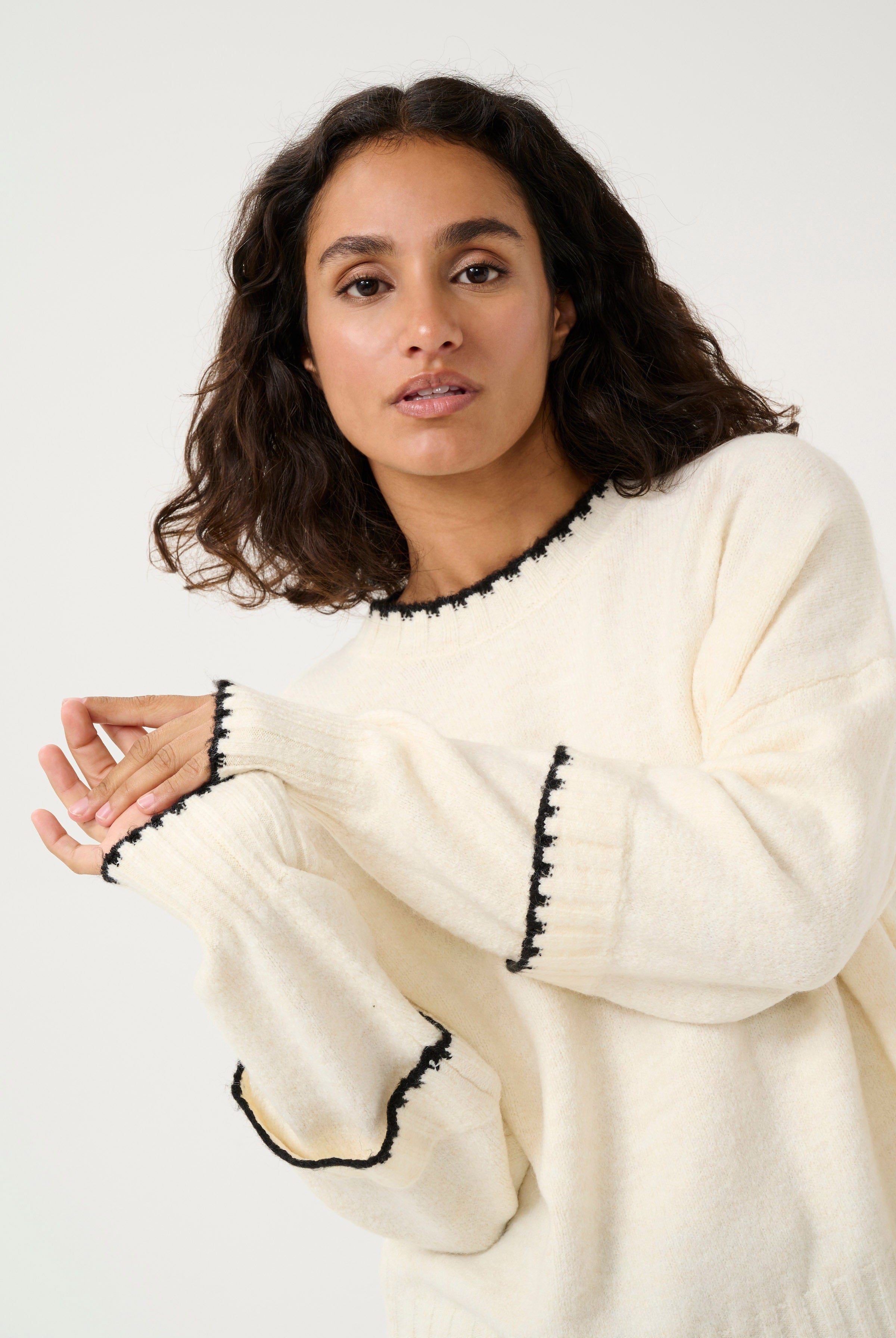 Kaffe Villi Contrast Knit Jumper - Chalk Melange