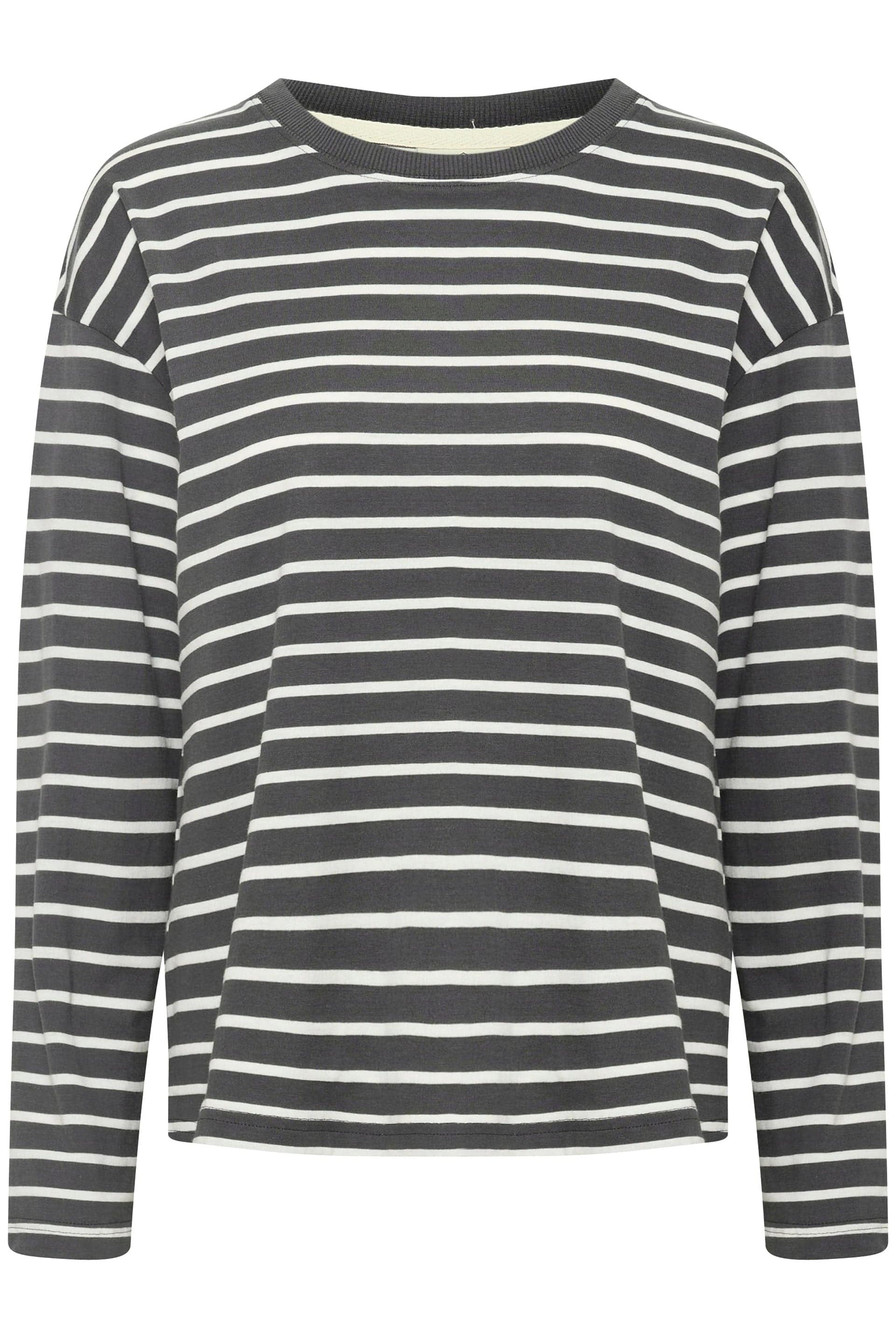 Kaffe Winny Long Sleeve T-Shirt - Black Oyster/Ant. White Stripe
