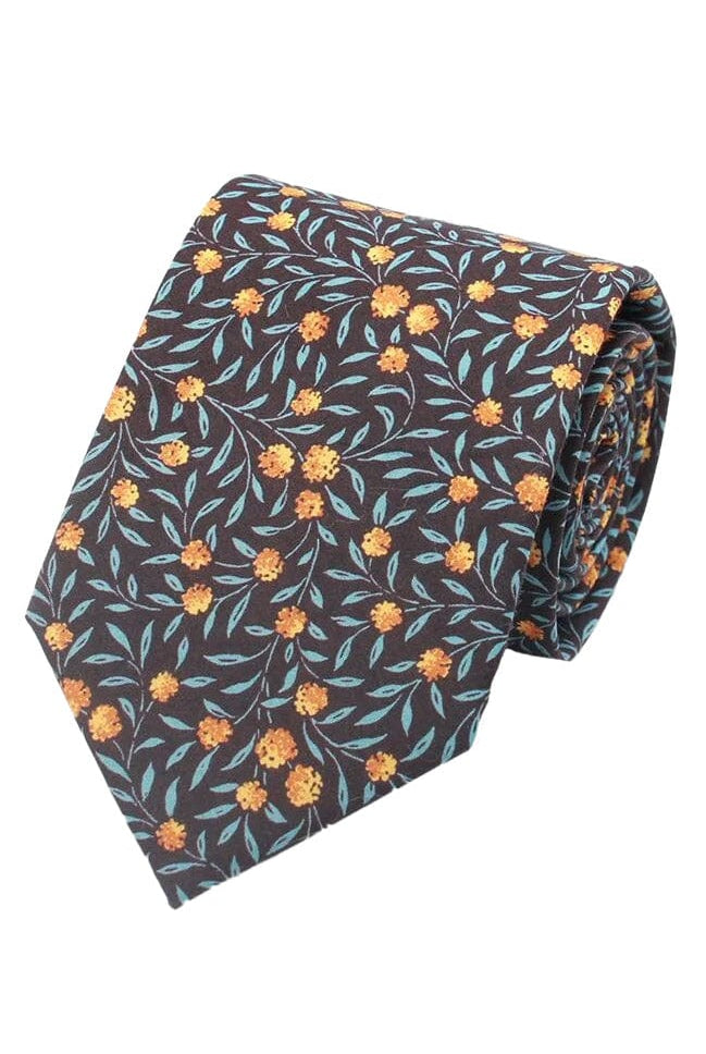 Lloyd Attree & Smith Liberty Myrtle Floral Leaf Tie - Blue/Gold LIBT85_3_OS