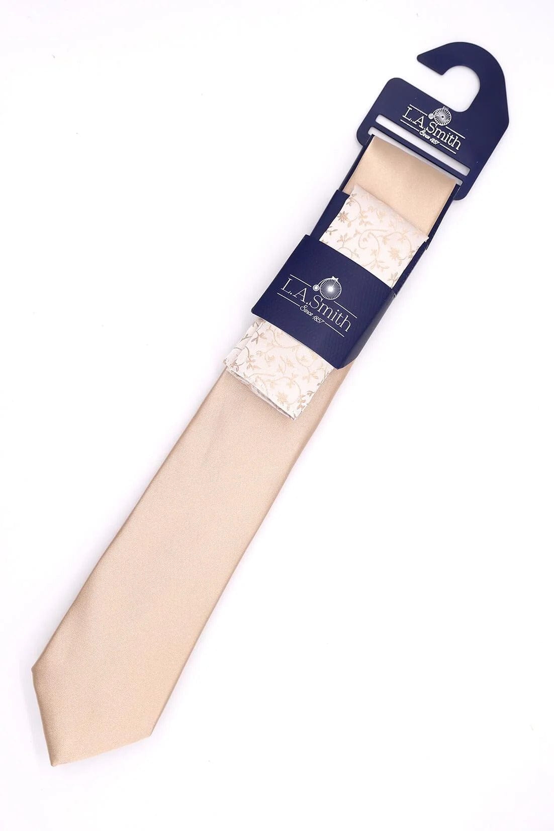 Lloyd Attree & Smith Plain Tie and Floral Pocket Square Set - Champagne SET1918_1_OS