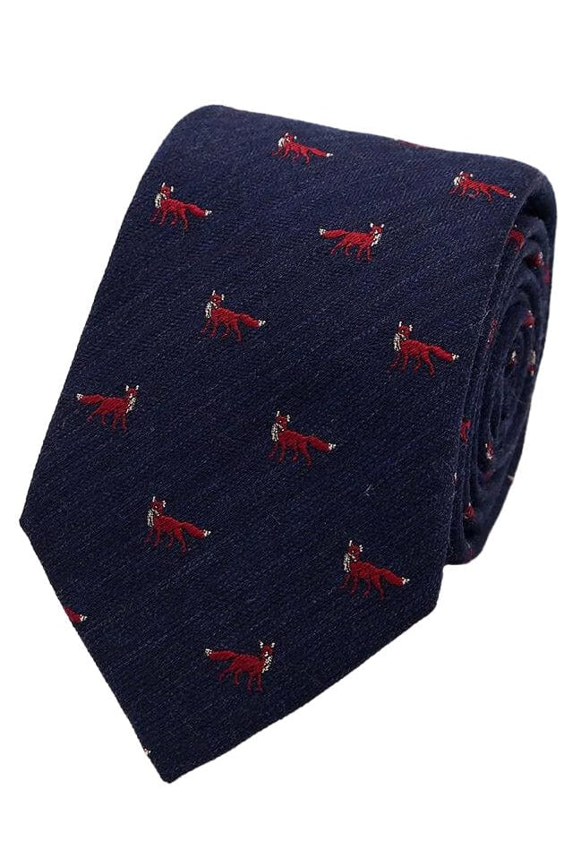 Lloyd Attree & Smith Silk Wool Melange Herringbone Fox Tie - Navy/Red S9705_1_OS