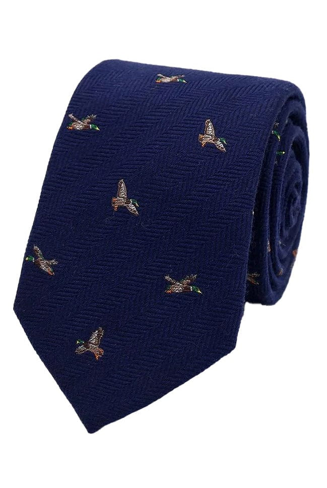 Lloyd Attree & Smith Silk Wool Melange Herringbone Mallard Tie - Navy S9701_1_OS