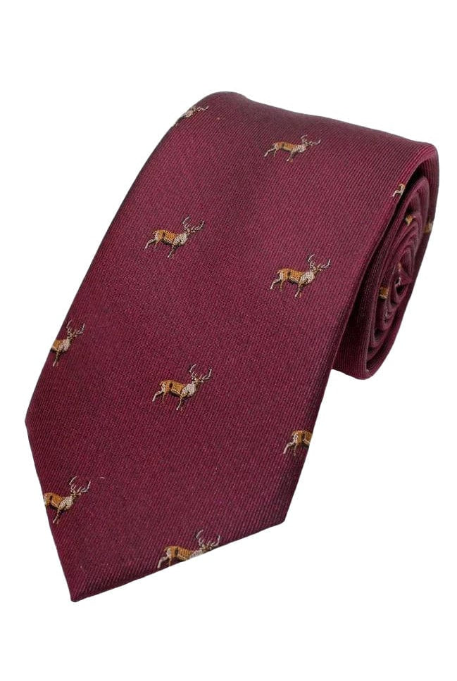 Lloyd Attree & Smith Stag Silk Tie - Wine S9518_2_OS