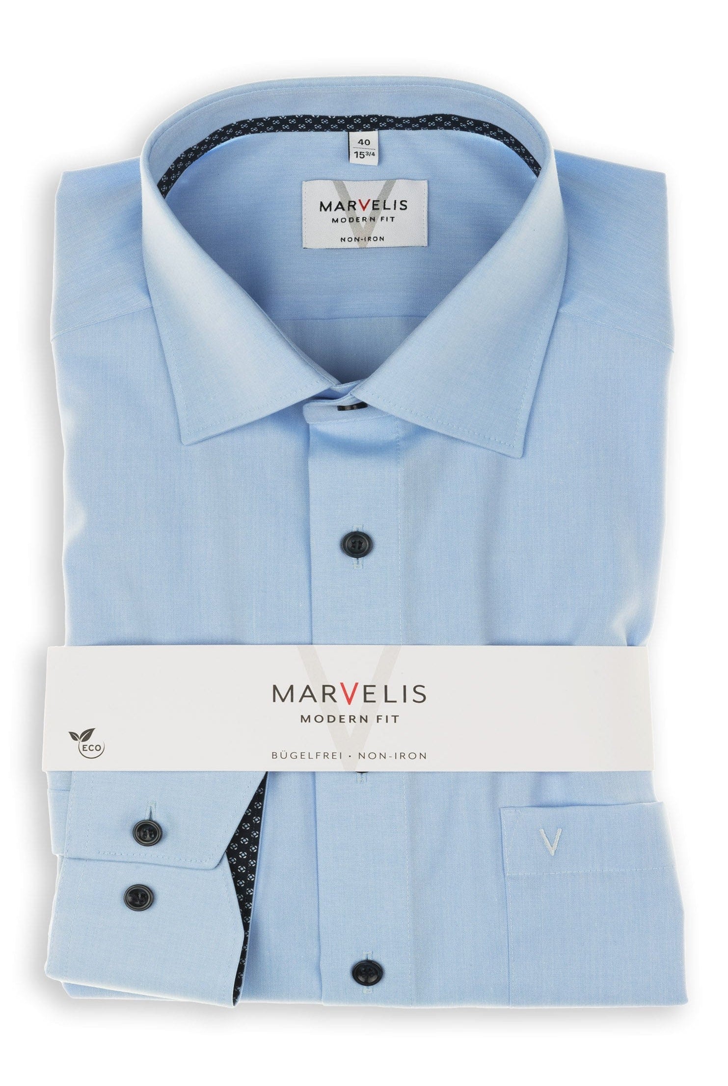 Marvelis Modern Fit Plain Shirt with Printed Trim - Blue